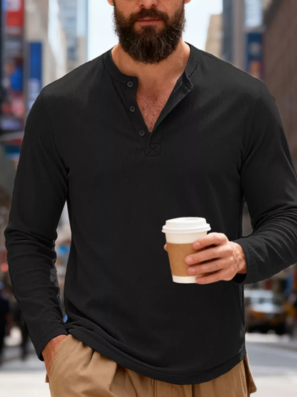 Men's Full Size Casual Long Sleeve Henley T-Shirt Plus Size, image 13