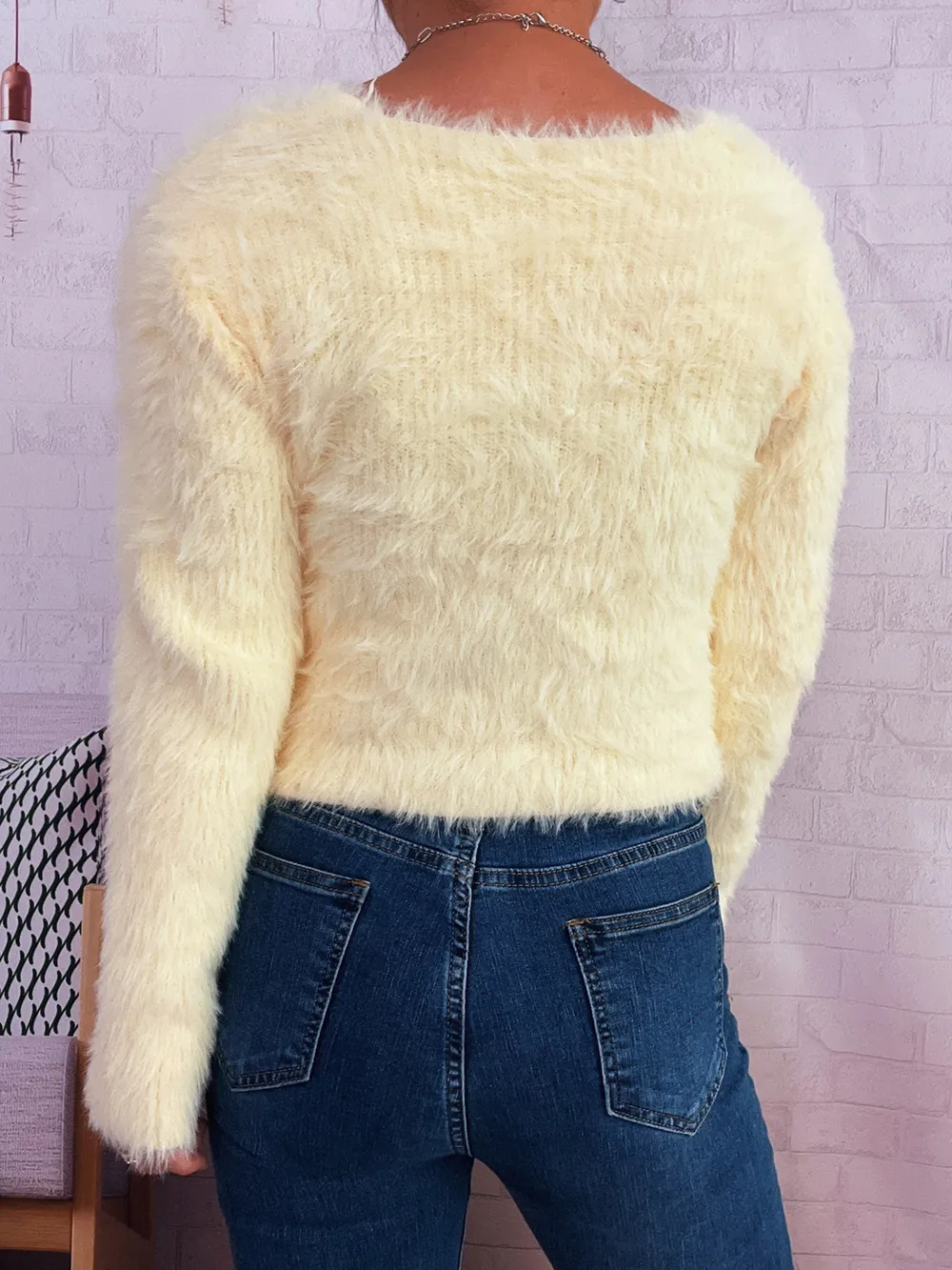 Fuzzy Heart Shape Button-Up Cardigan, image 26