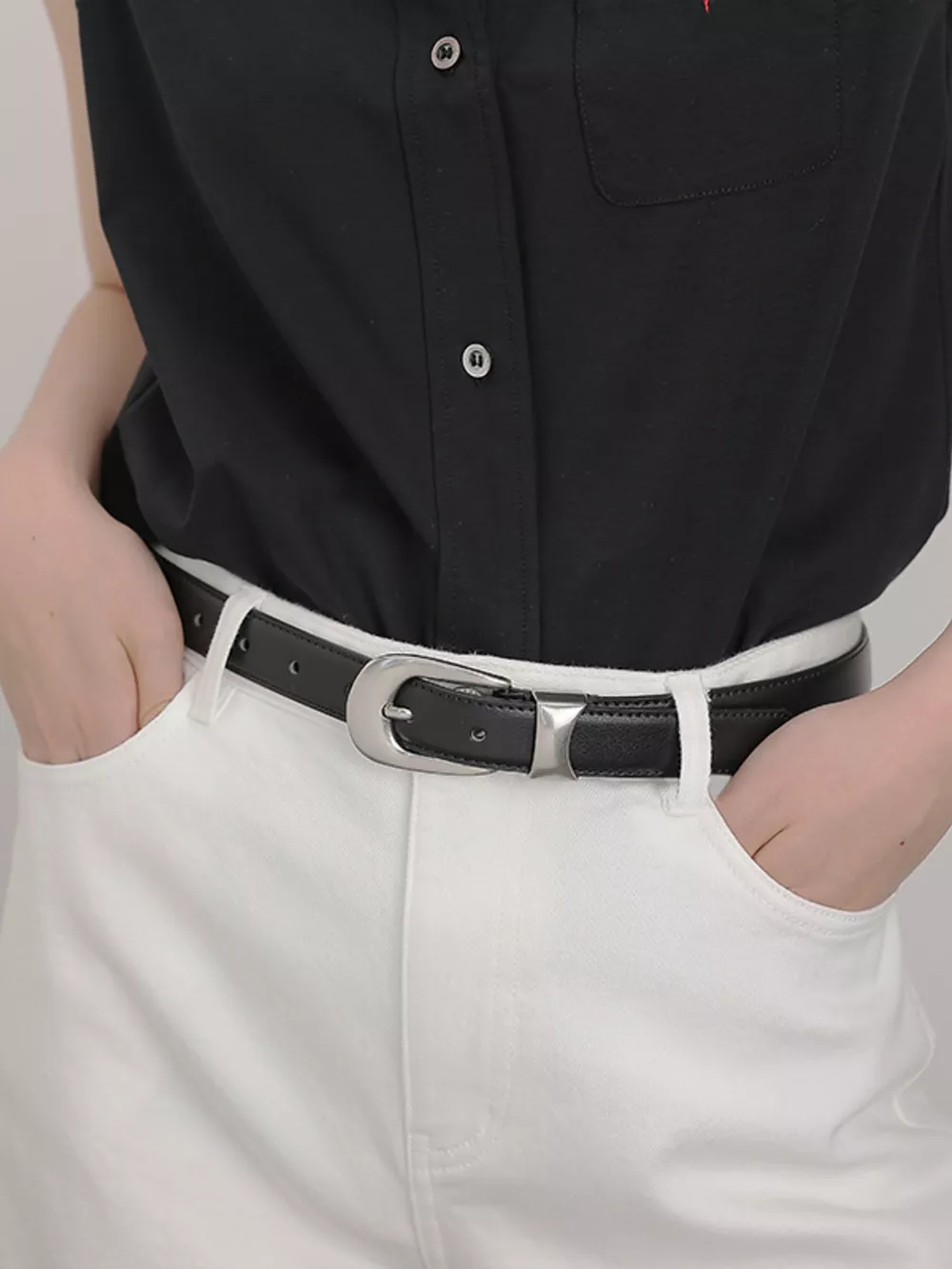 Leather Belt with Silver Buckle, image 2