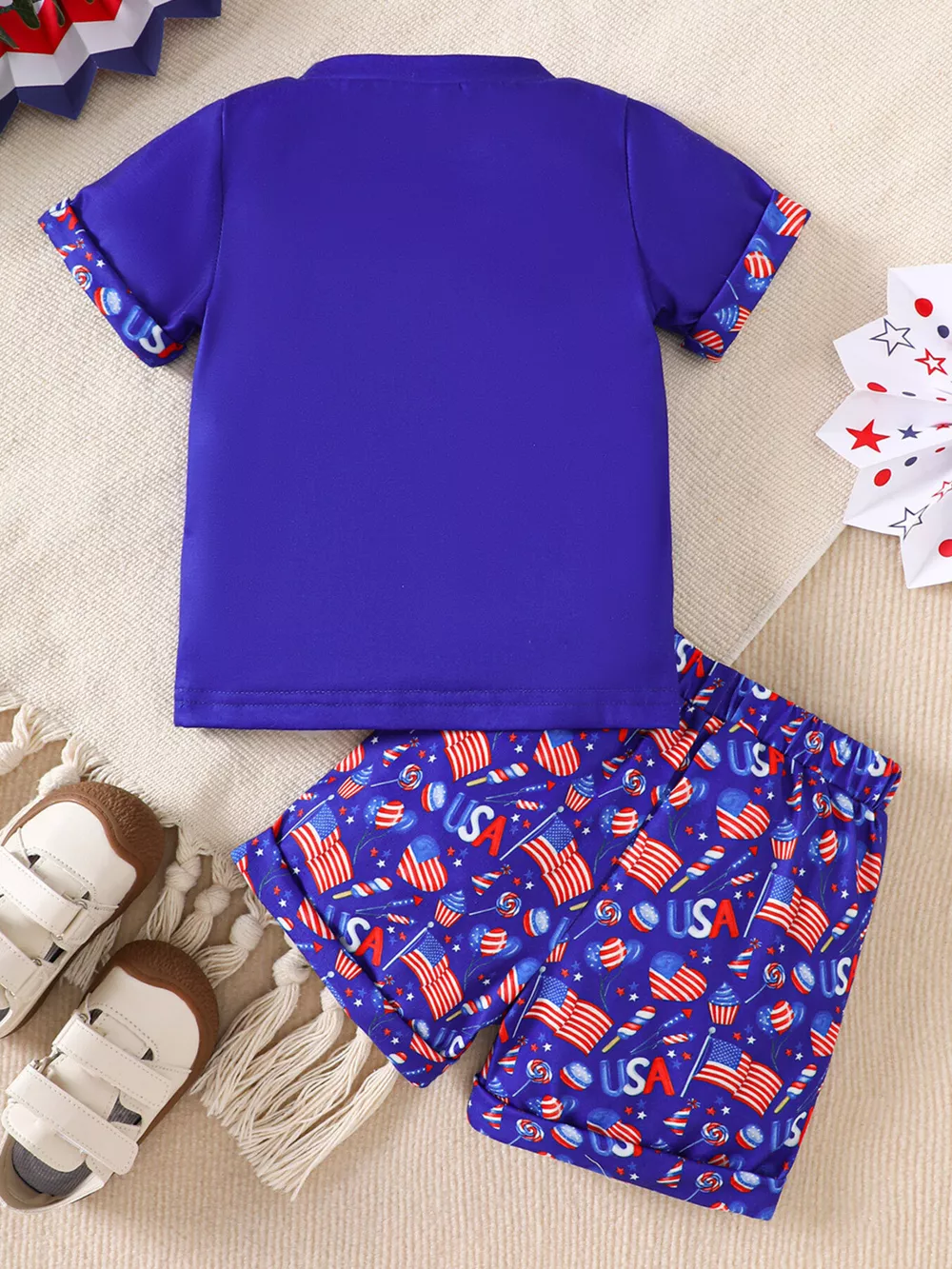 Children's Patriotic USA Flag Print Tee and Shorts Set, image 7