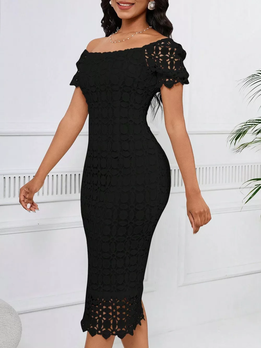 Lace Short Sleeve Midi Dress, image 11