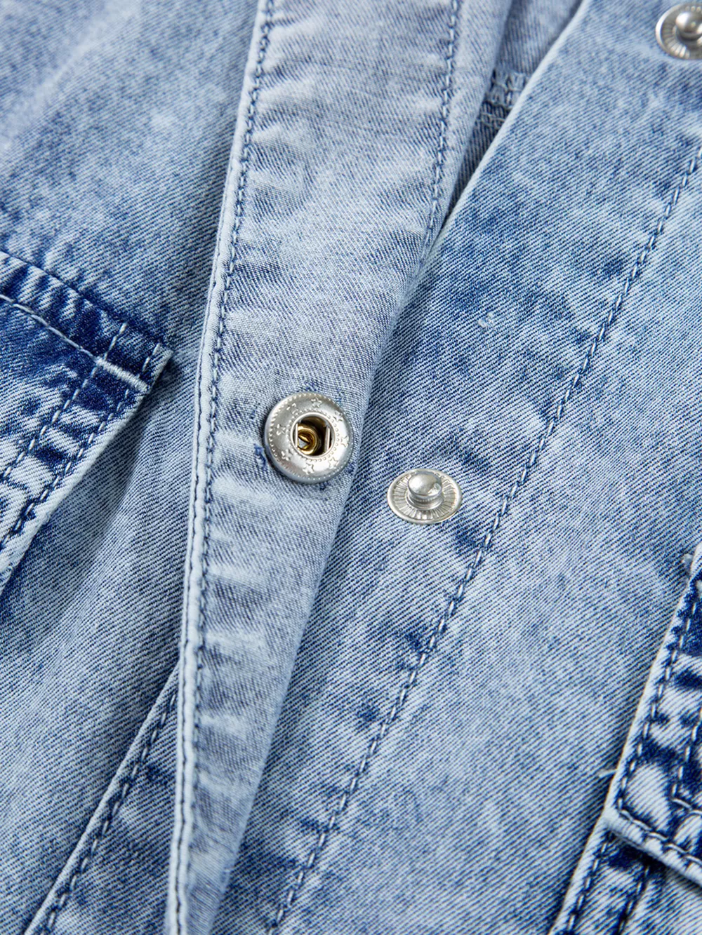 Chest Pocket Raw Hem Denim Loose Shirt Dress, image 10