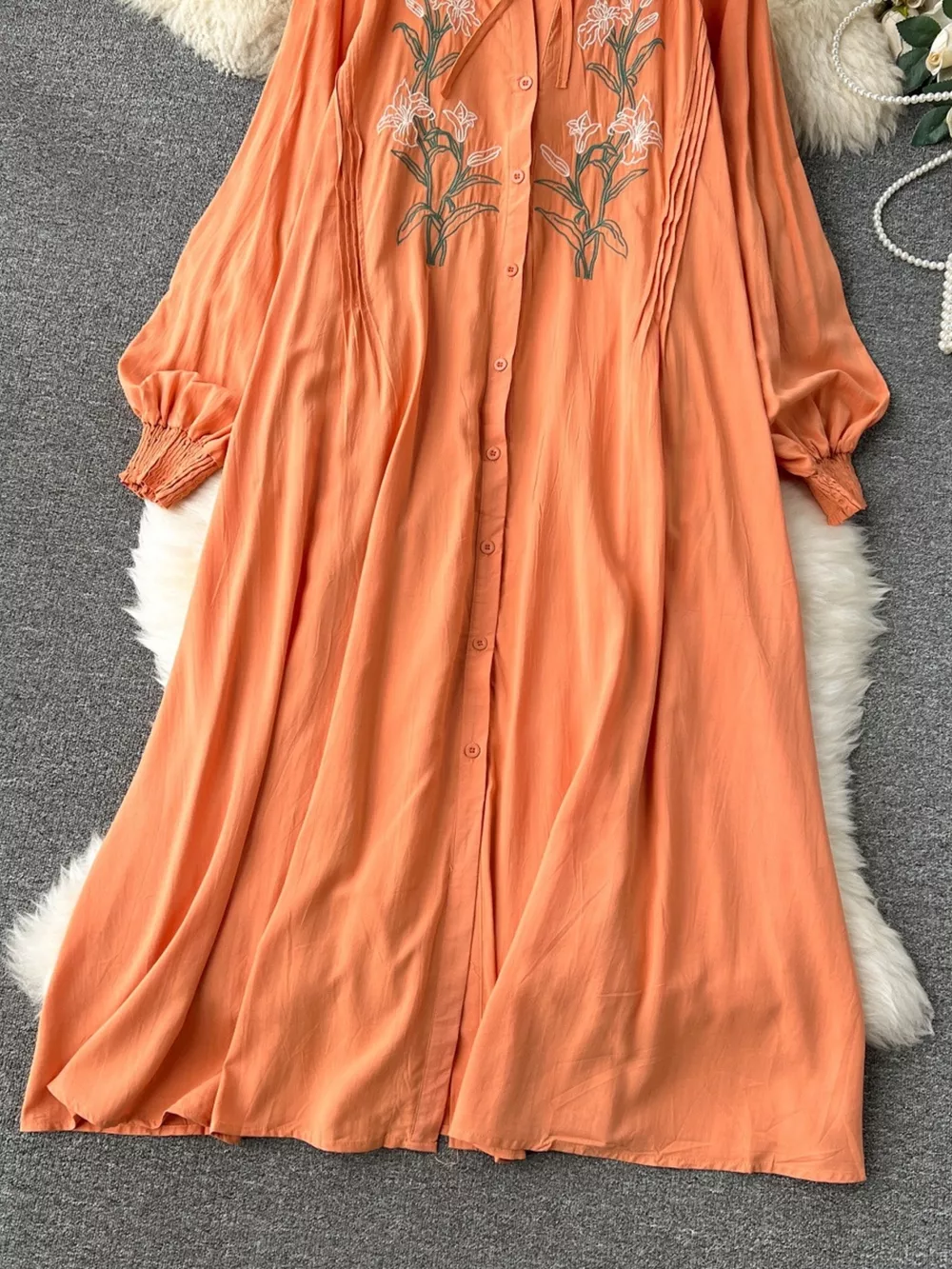 Floral Button Front Long Sleeve Dress, image 19