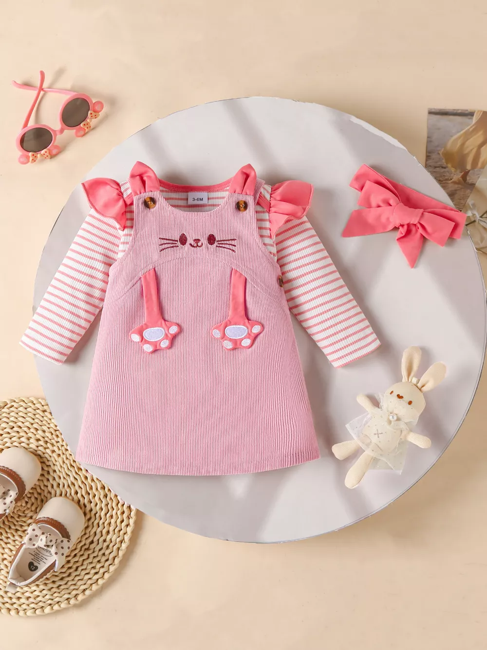Children's Ruffled Trim Bodysuit and Dress Set with Headband, image 8