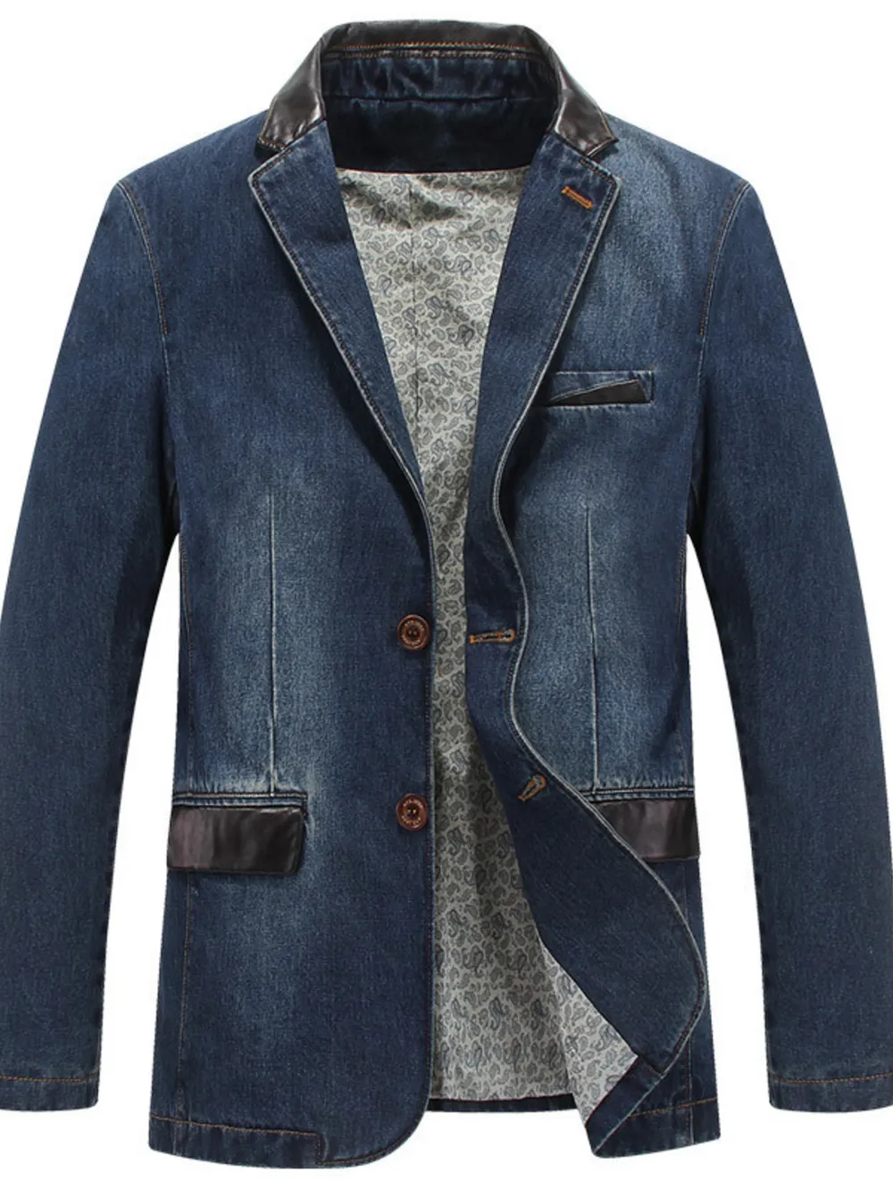Men's Plus Size Lapel Collar Button Up Denim Blazer