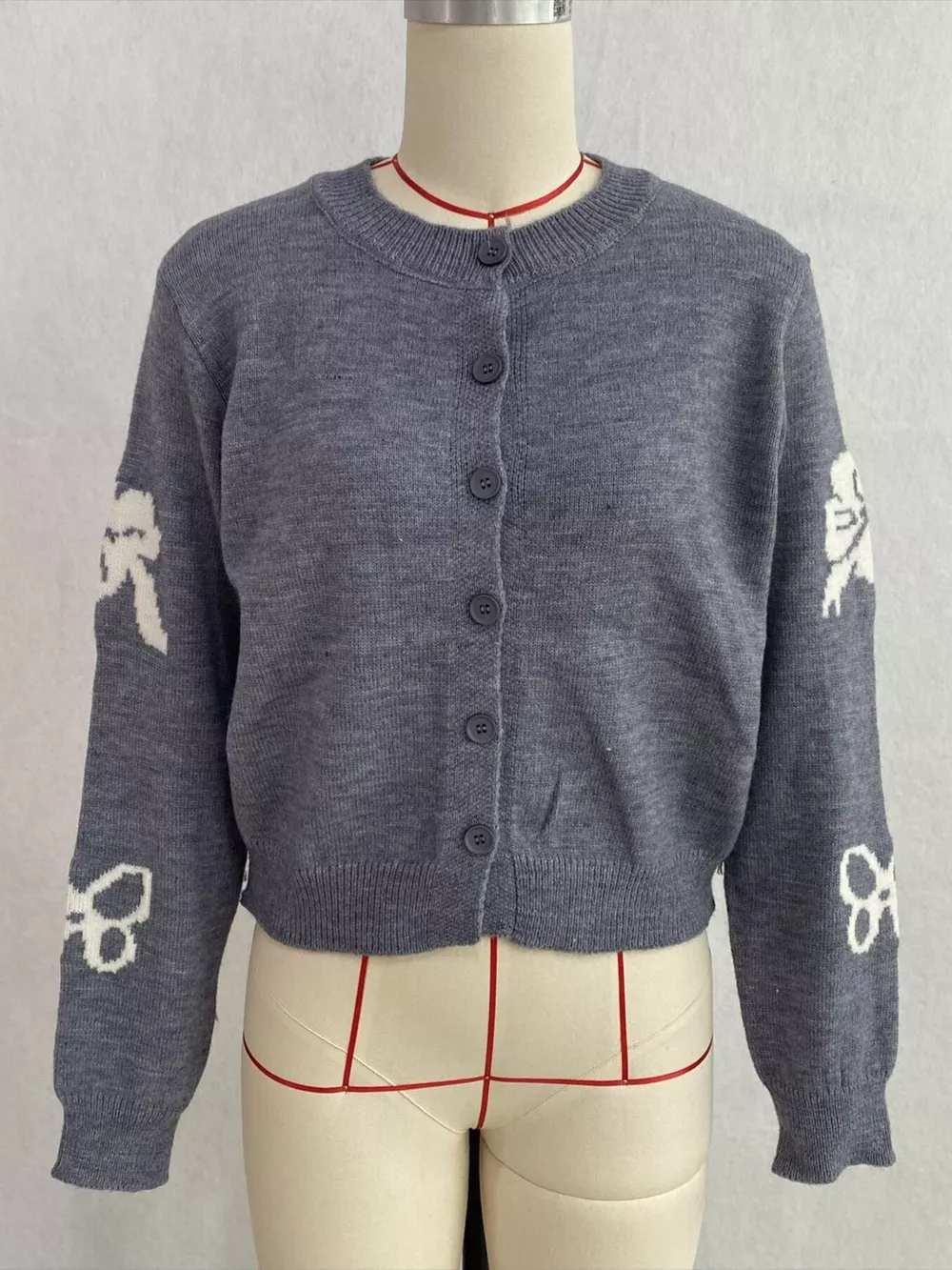 Floral Crew Neck Cropped Knit Cardigan, image 18