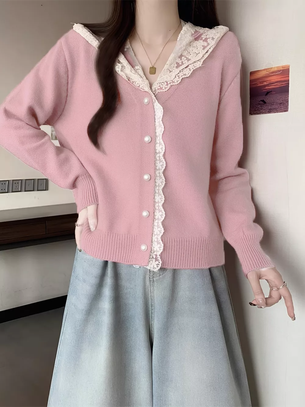 Lace Trim Hooded Cardigan, image 9
