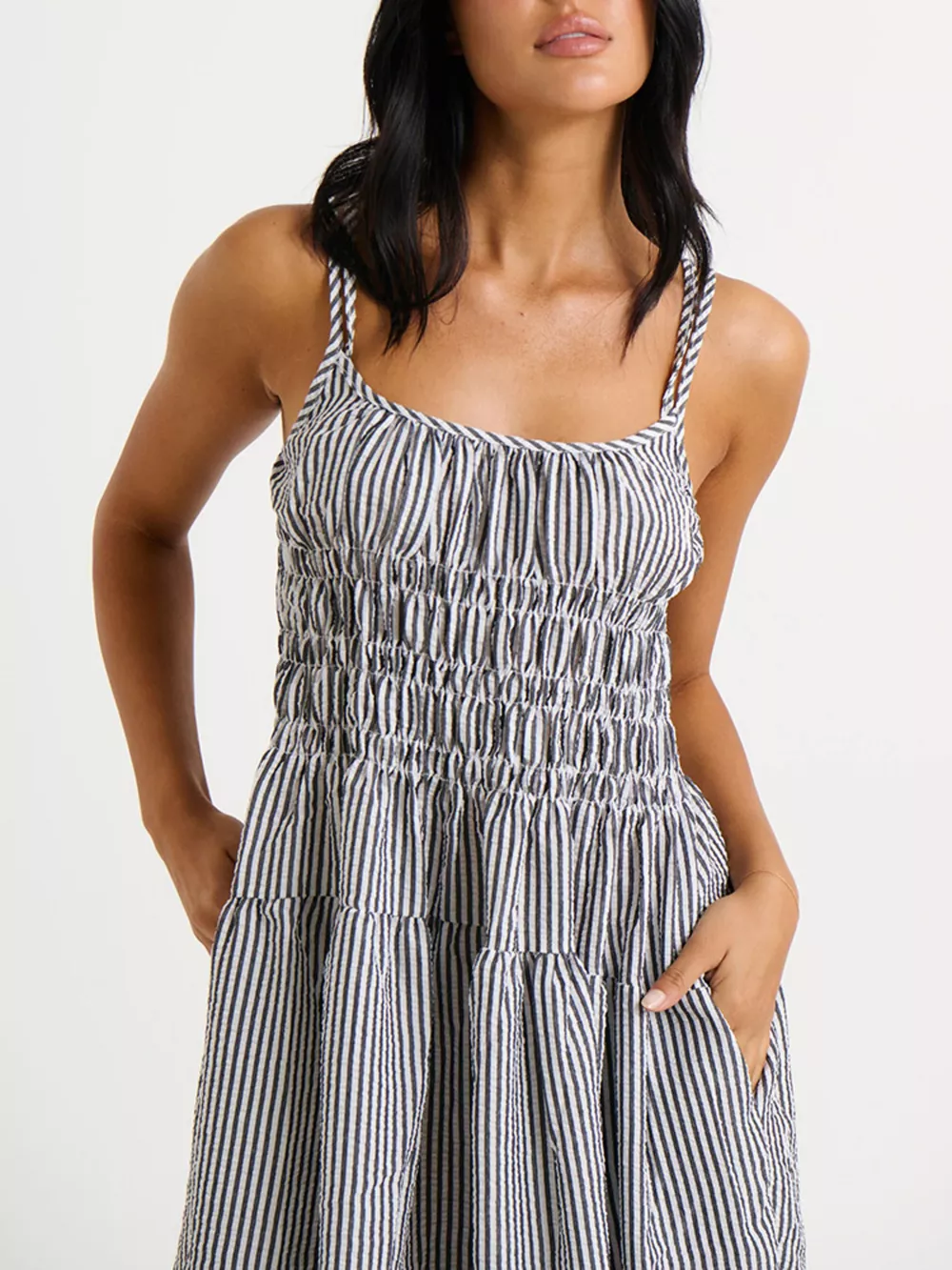 Striped Smocked Bodice Midi Dress, image 9
