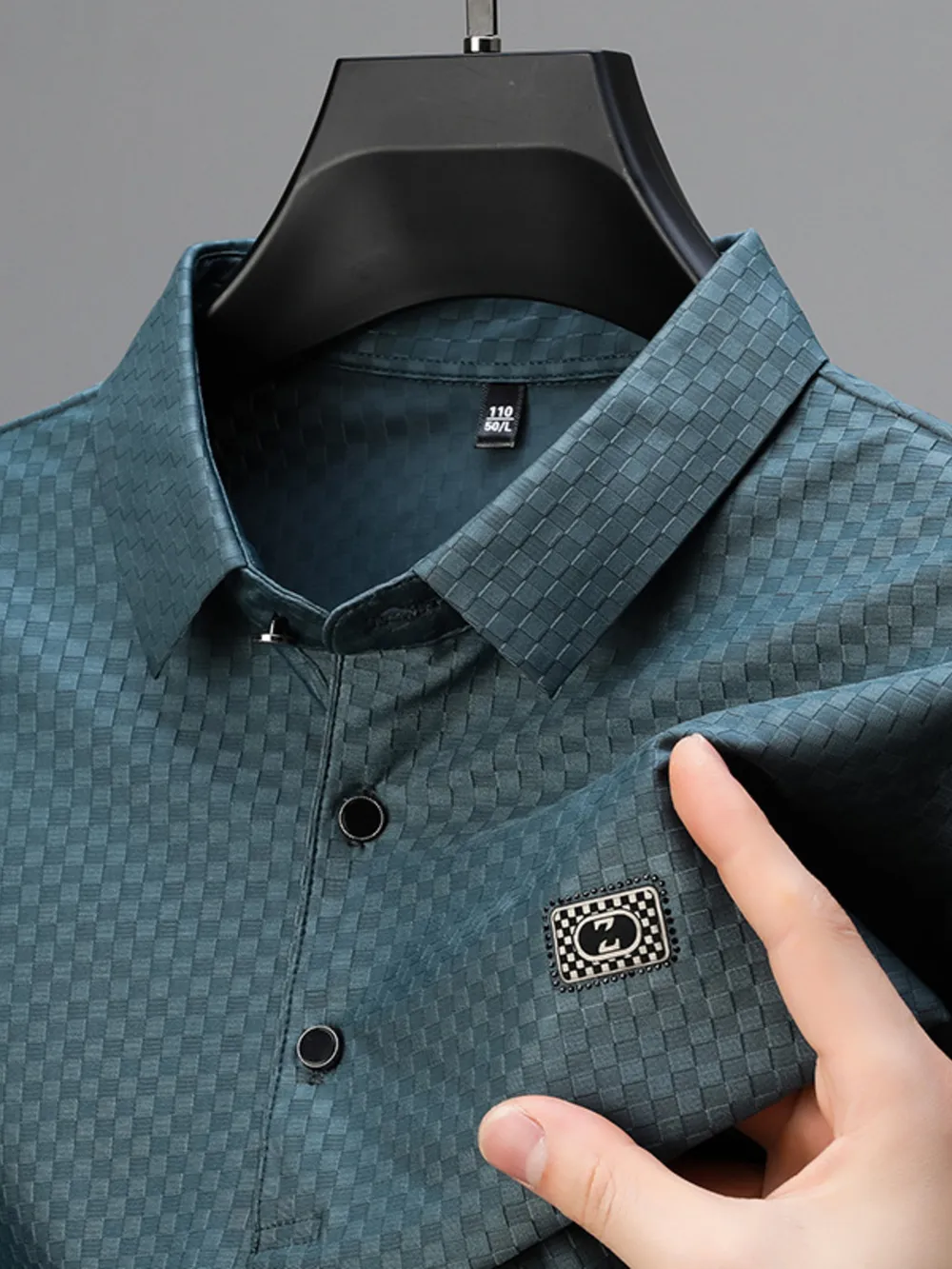 Men's Plus Size Diamond Pattern Short Sleeve Polo Shirt, image 6