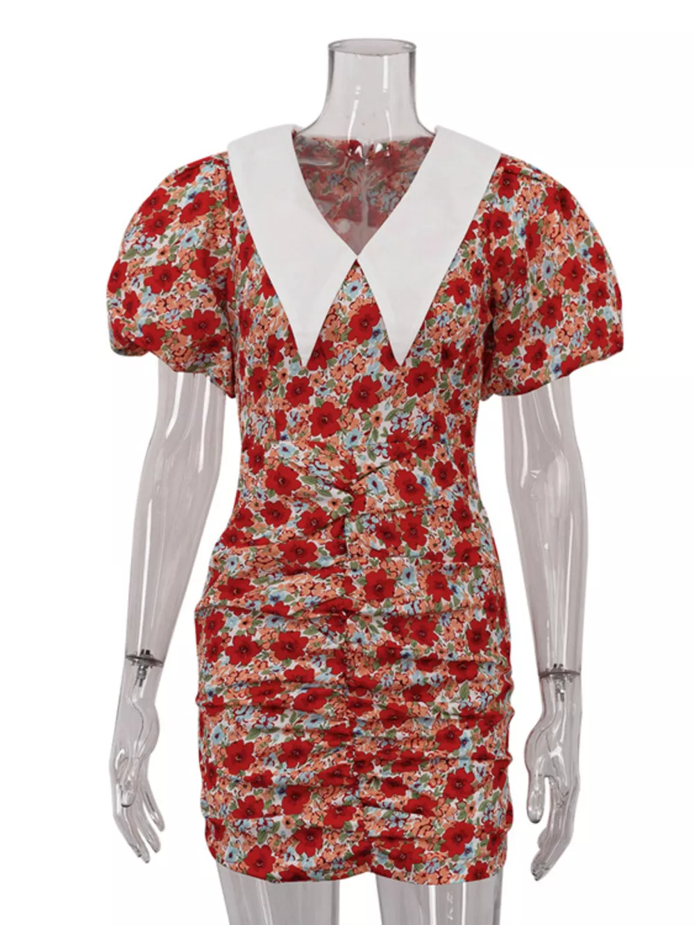 Ruched Floral Print Puff Sleeve Mini Dress, image 6