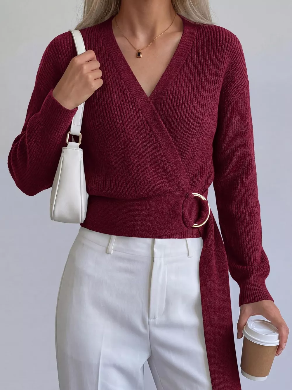 Metal Ring Detail Dropped Shoulder Sweater, image 14