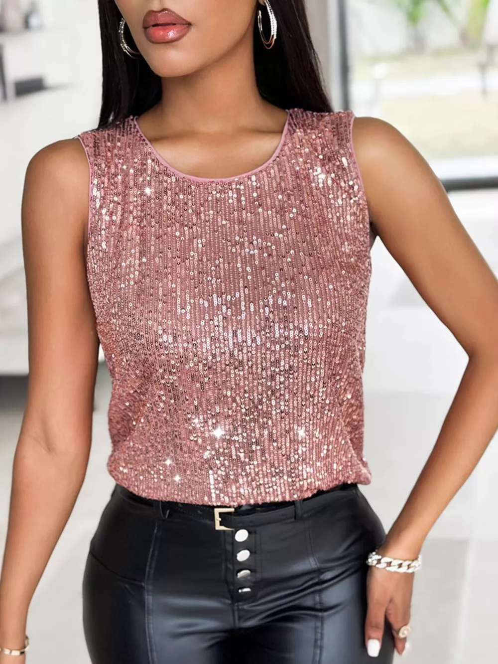 Sequin Round Neck Tank Top, image 10