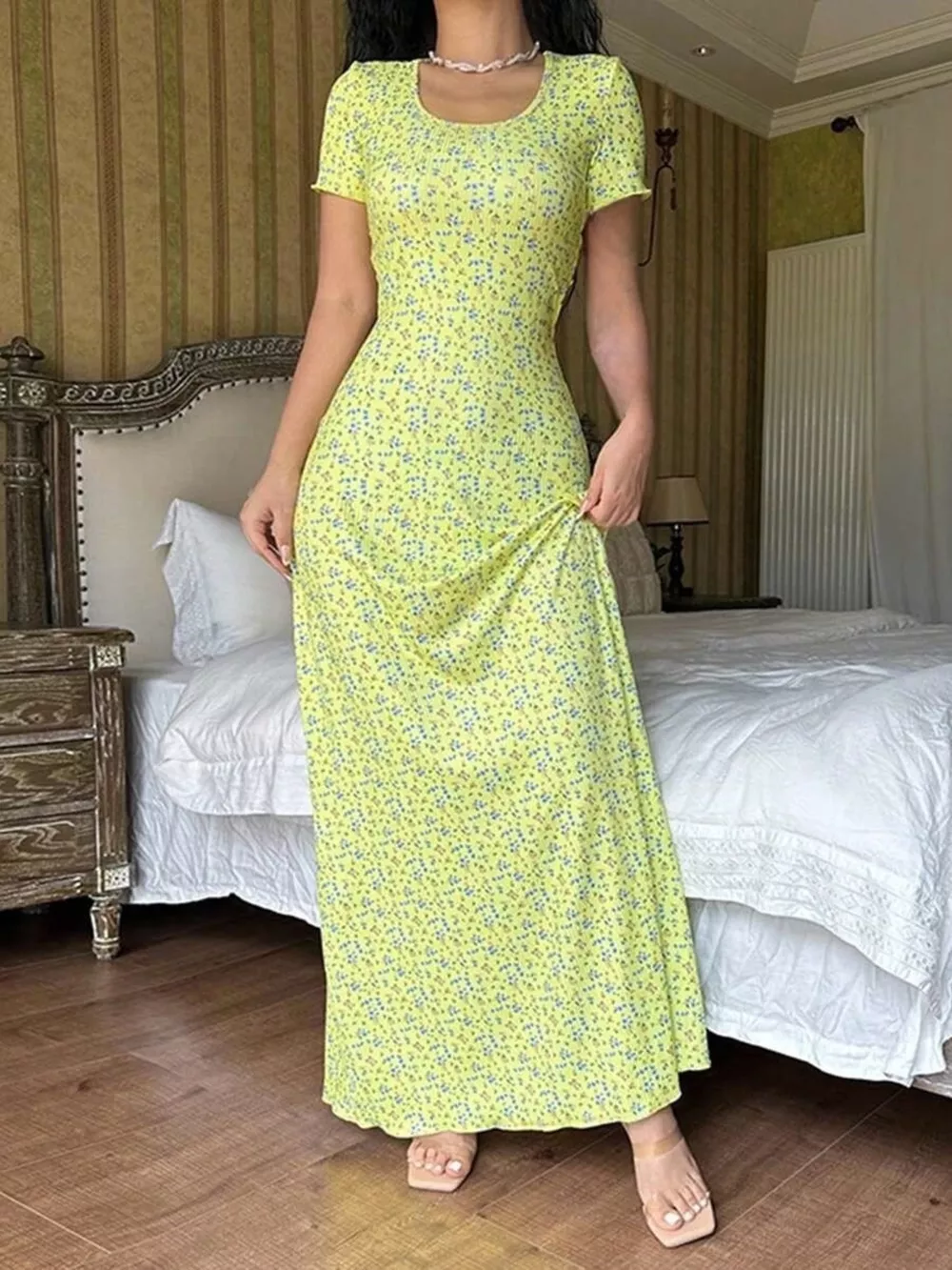 Floral Print Short Sleeve Maxi Dress, image 12