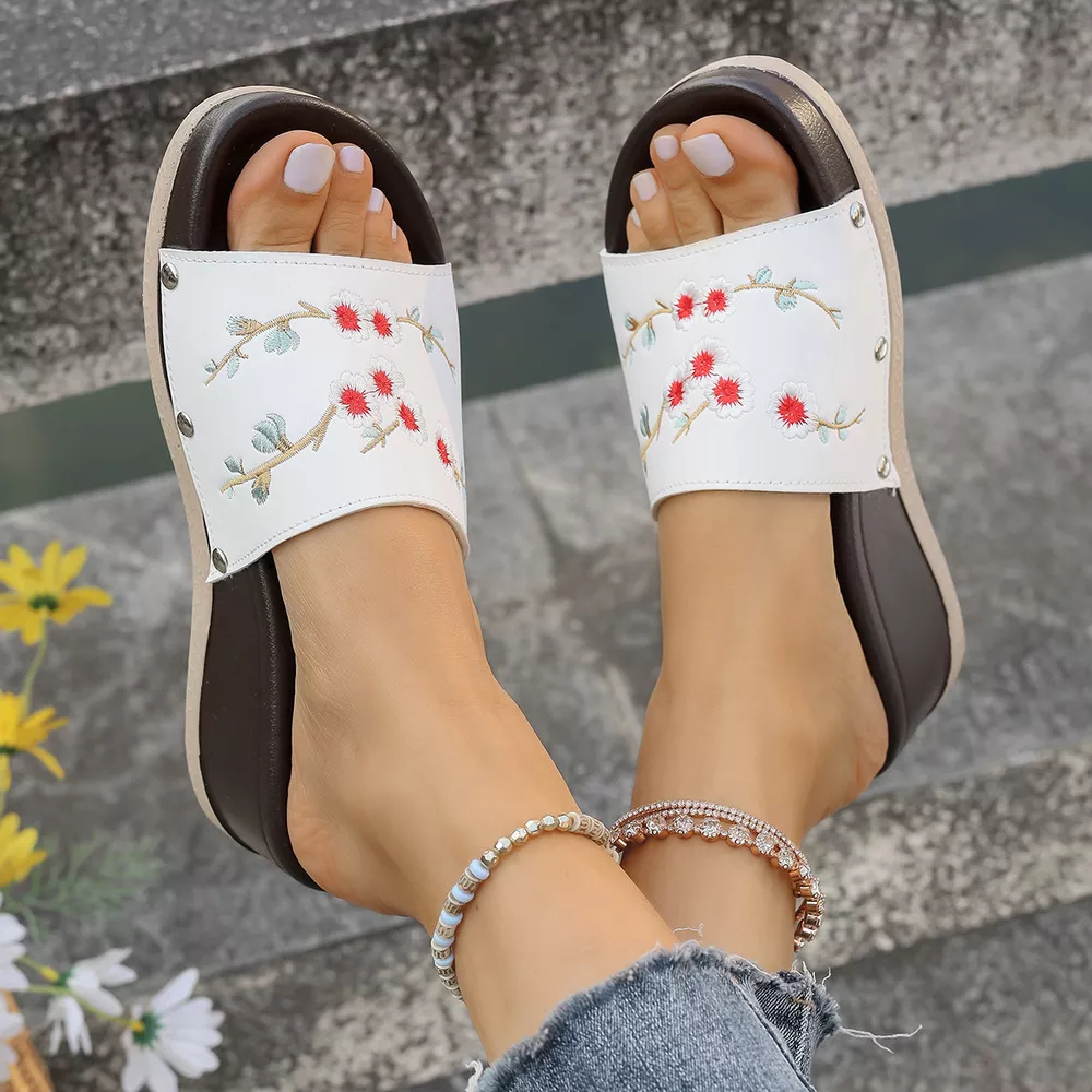 Floral Embroidered Wedge Sandals, image 22