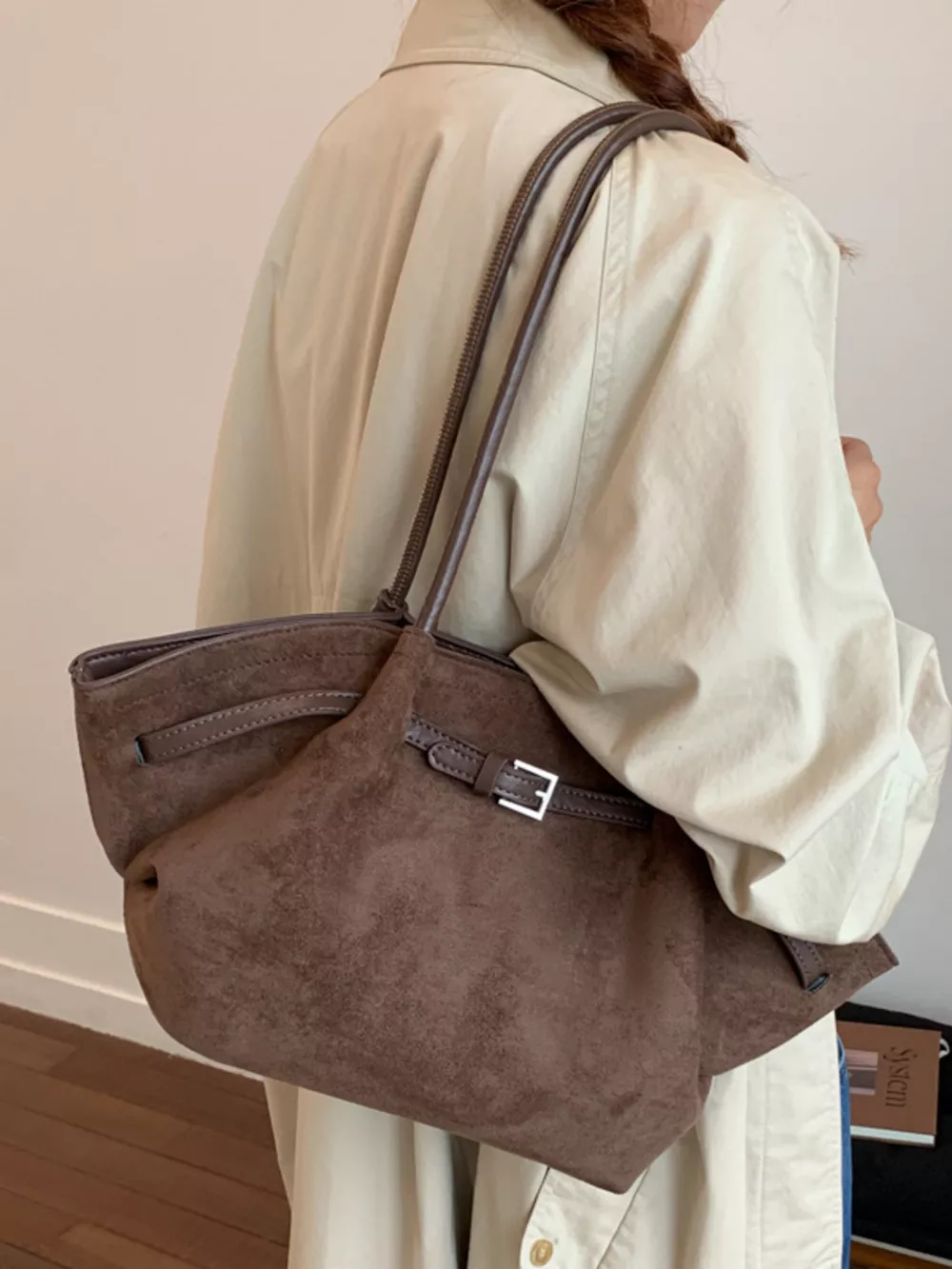 Solid Color Buckle Tote Bag, image 8