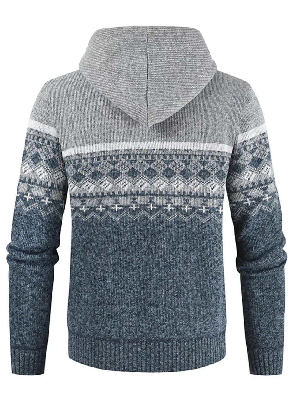 Men's Plus Size Hooded Fair Isle Pattern Knit Cardigan, image 5