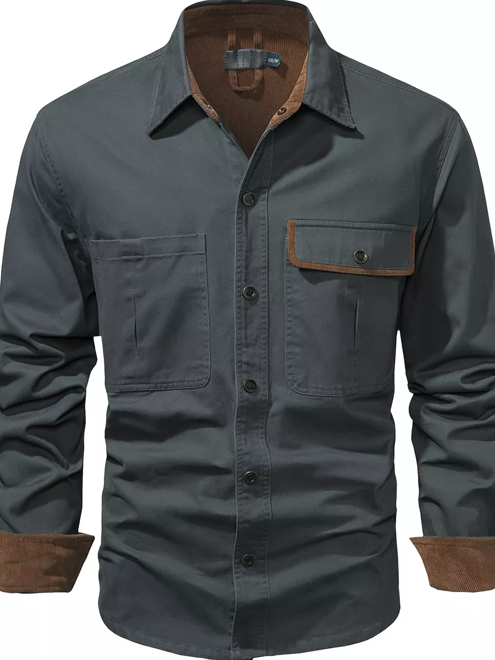 Men's Casual Long Sleeve Button-Down Shirt with Pockets, image 2