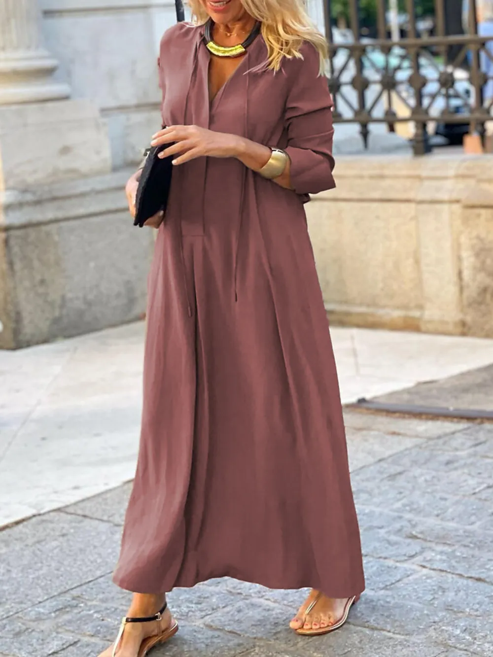 Full Size Solid Color Maxi Shirt Dress Plus Size, image 17