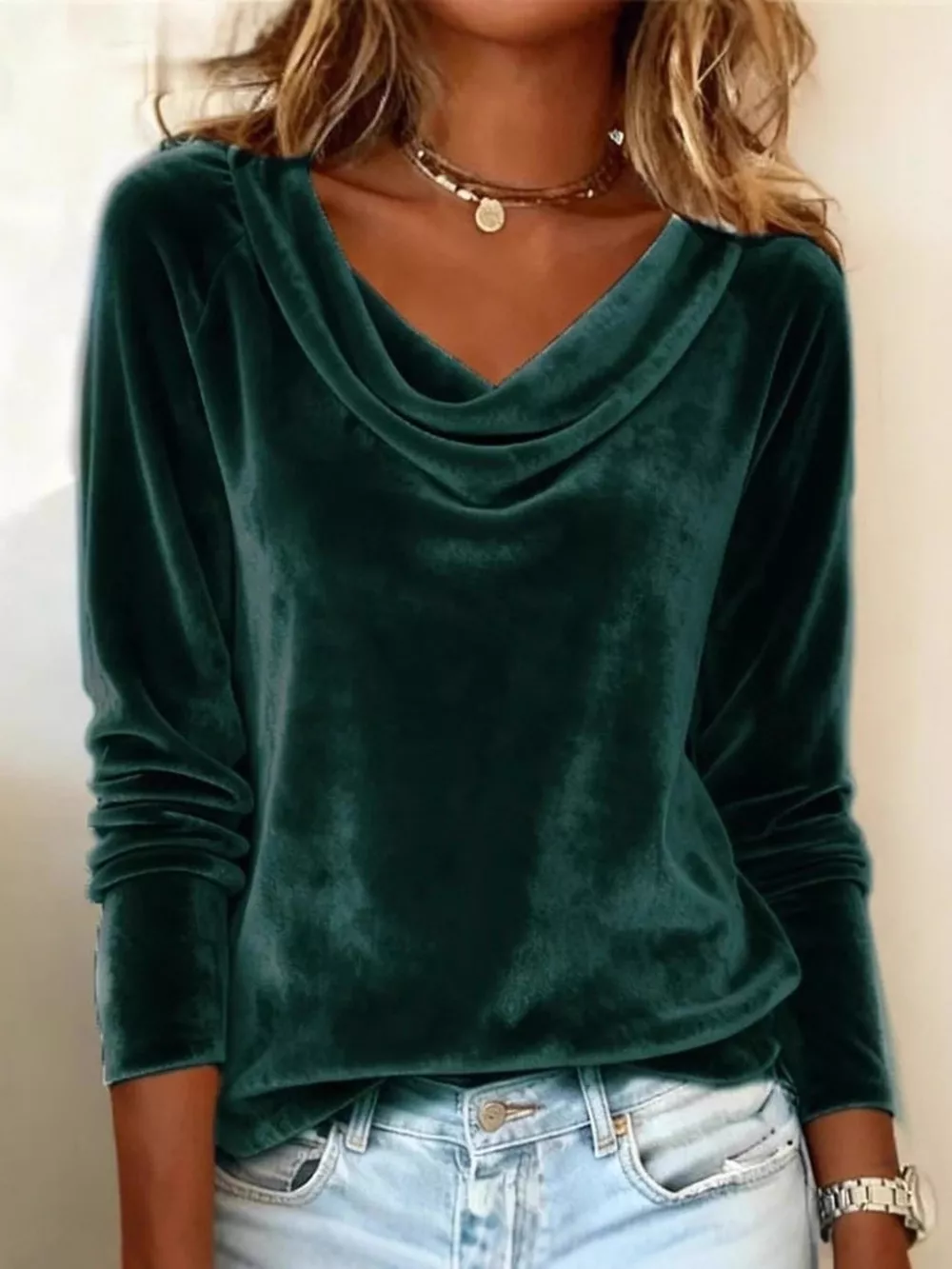 Velvet Cowl Neck Long Sleeve T-Shirt, image 9