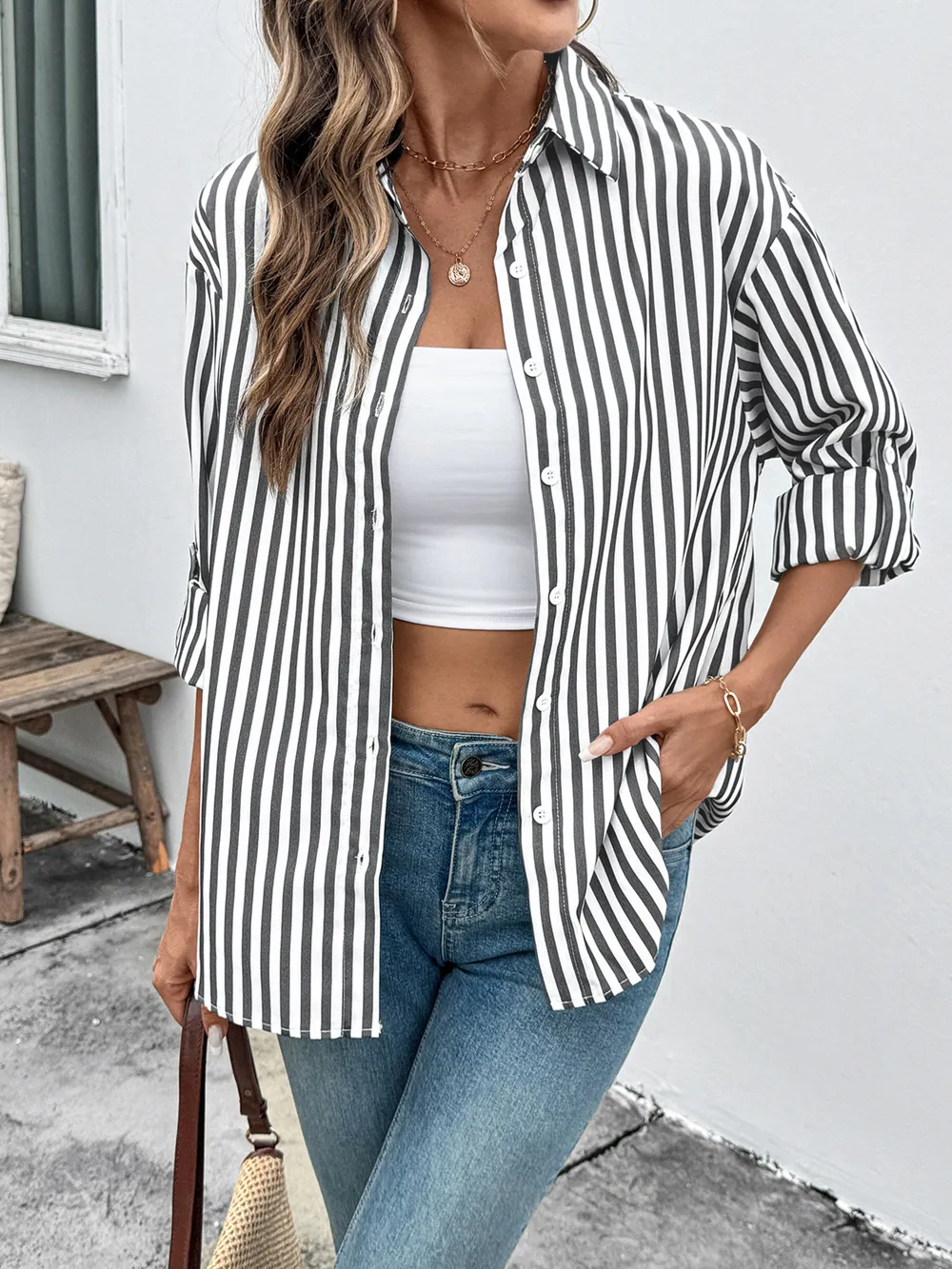 Striped Oversized Button-Up Shirt
