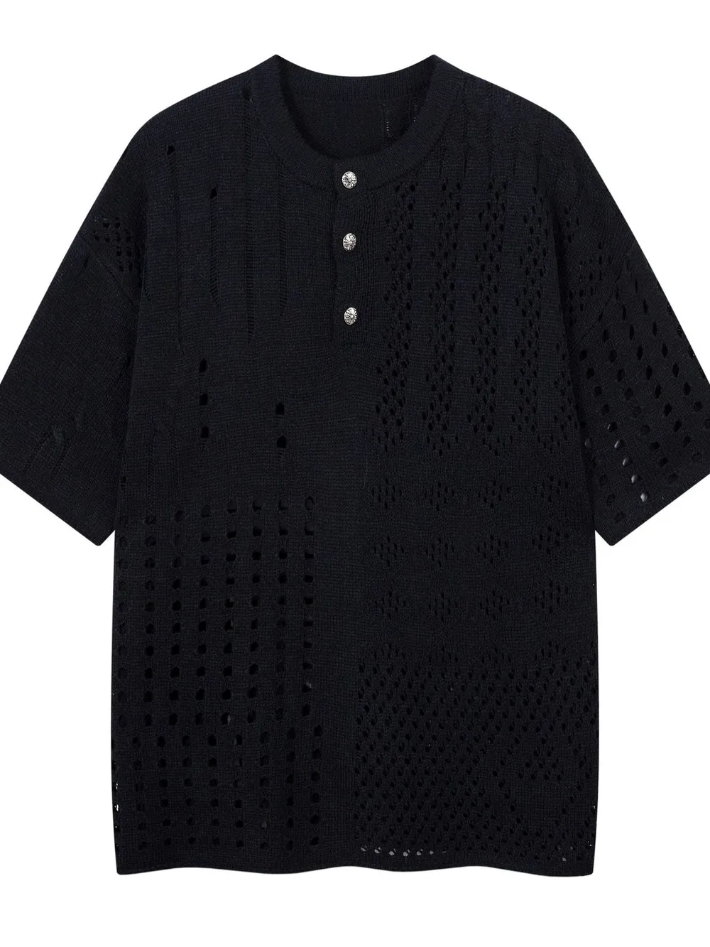 Men's Openwork Button Detail Knit Henley T-Shirt