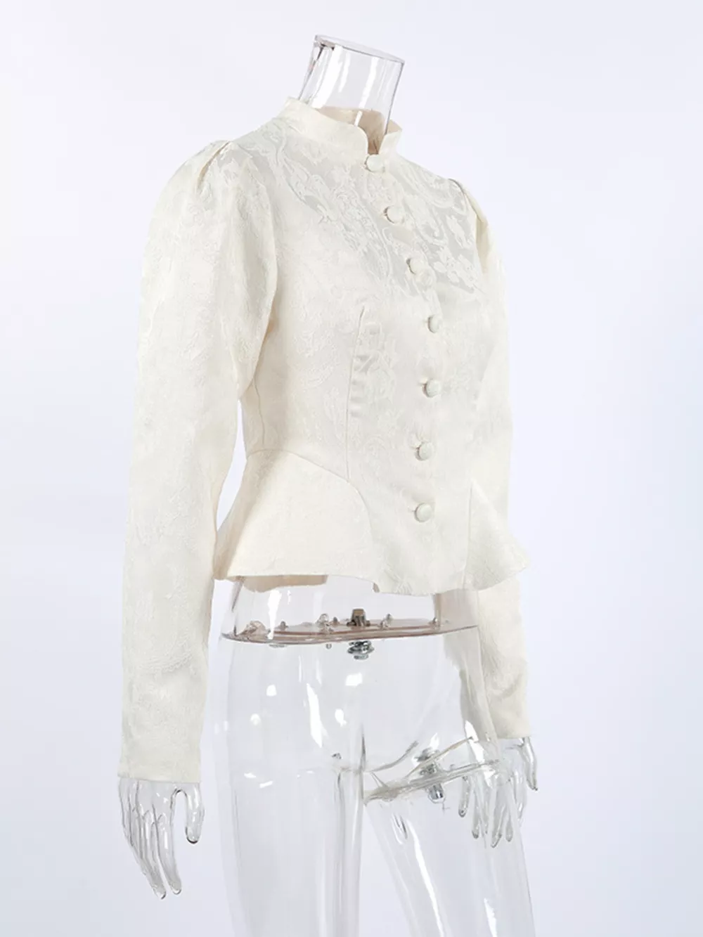 Jacquard Peplum Puff Sleeve Outerwear, image 5
