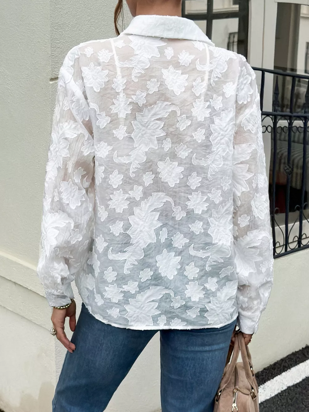 Sheer Floral Button Up Shirt, image 5