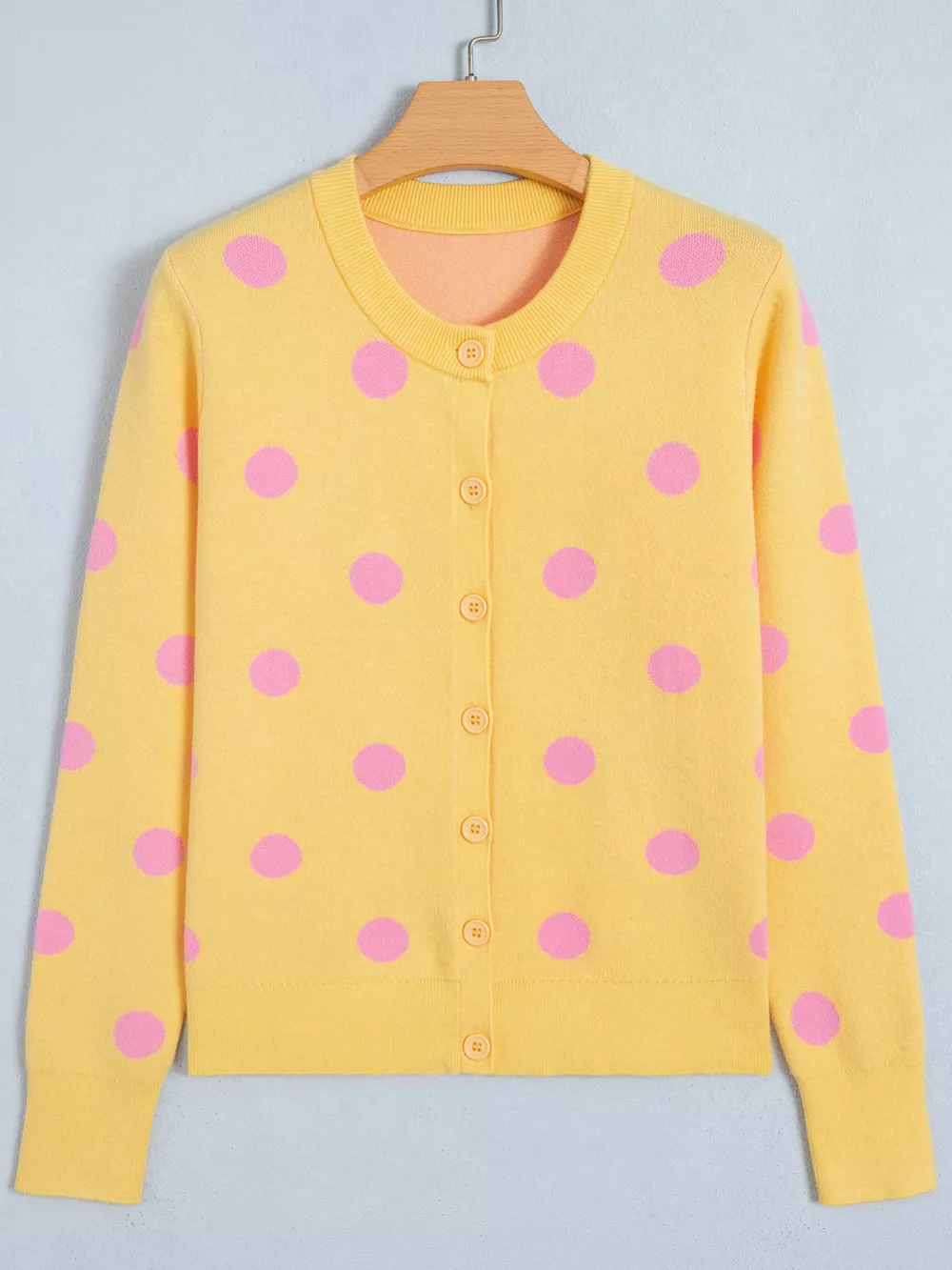 Casual Polka Dot Button Front Long Sleeve Sweater Cardigan, image 2