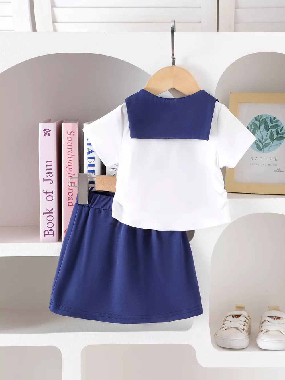 Children's Sailor Collar Embroidered Tee and Skirt Set, image 5