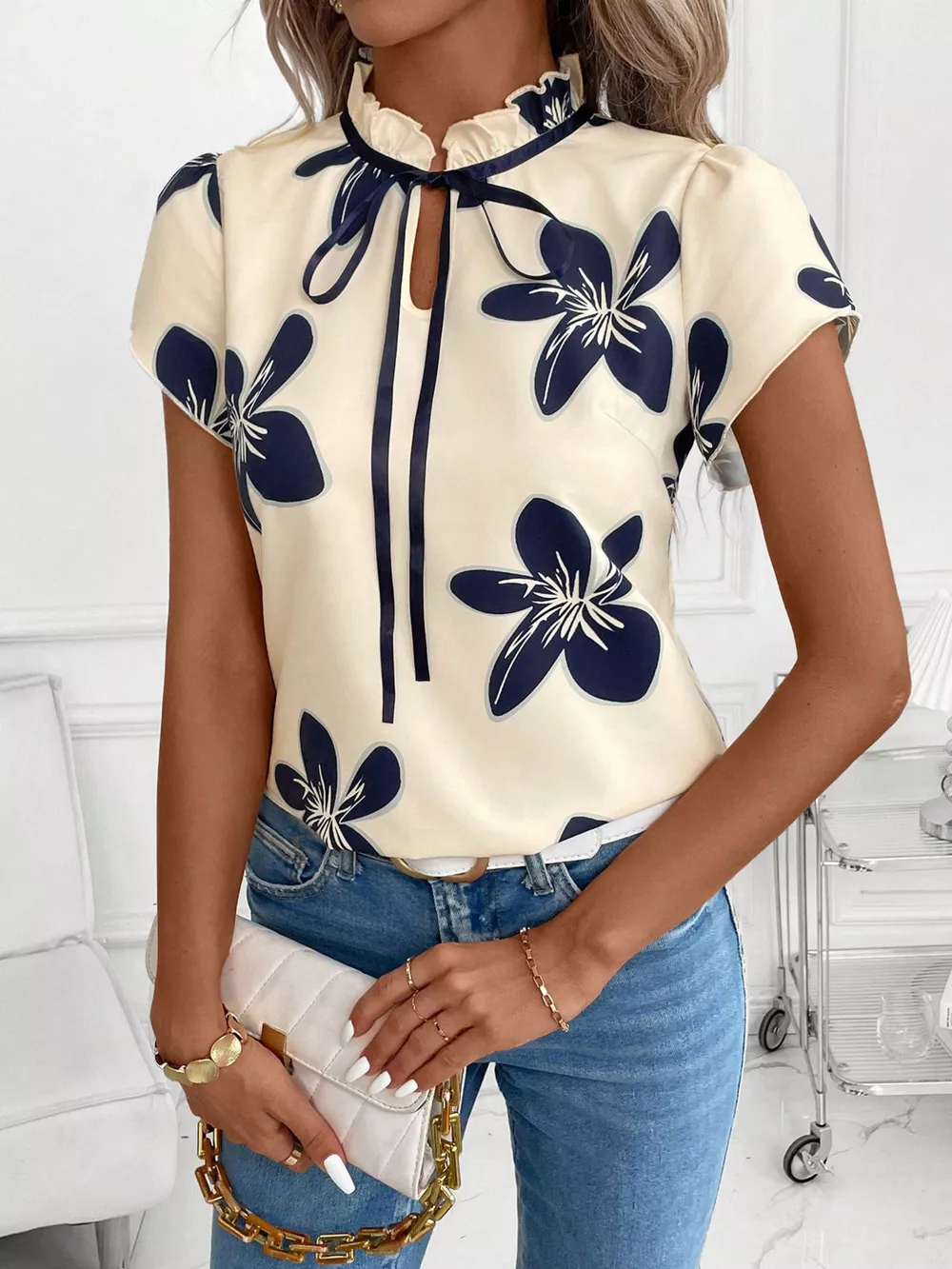 Tie Neck Short Sleeve Blouse, image 28