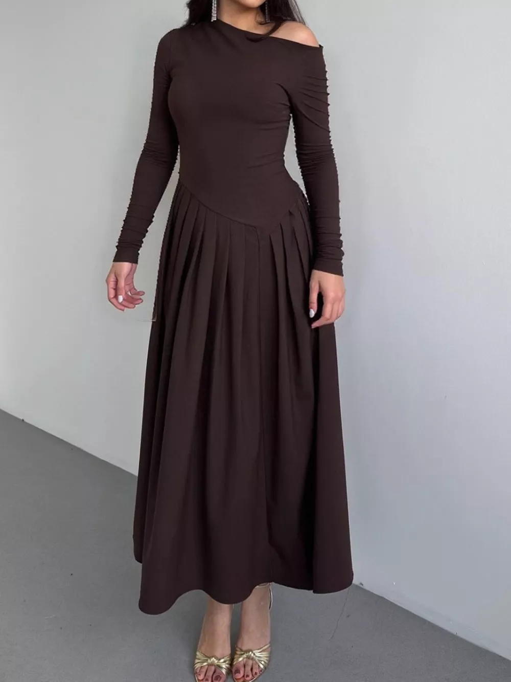 Ruched One Shoulder Long Sleeve Dress, image 3