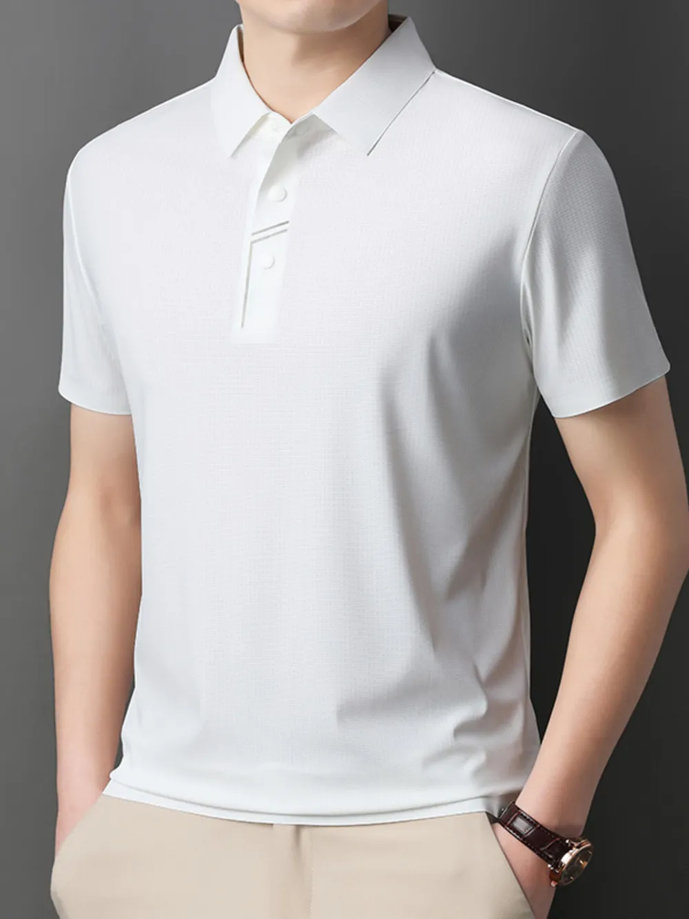 Men's Plus Size Button Detail Short Sleeve Polo, image 3