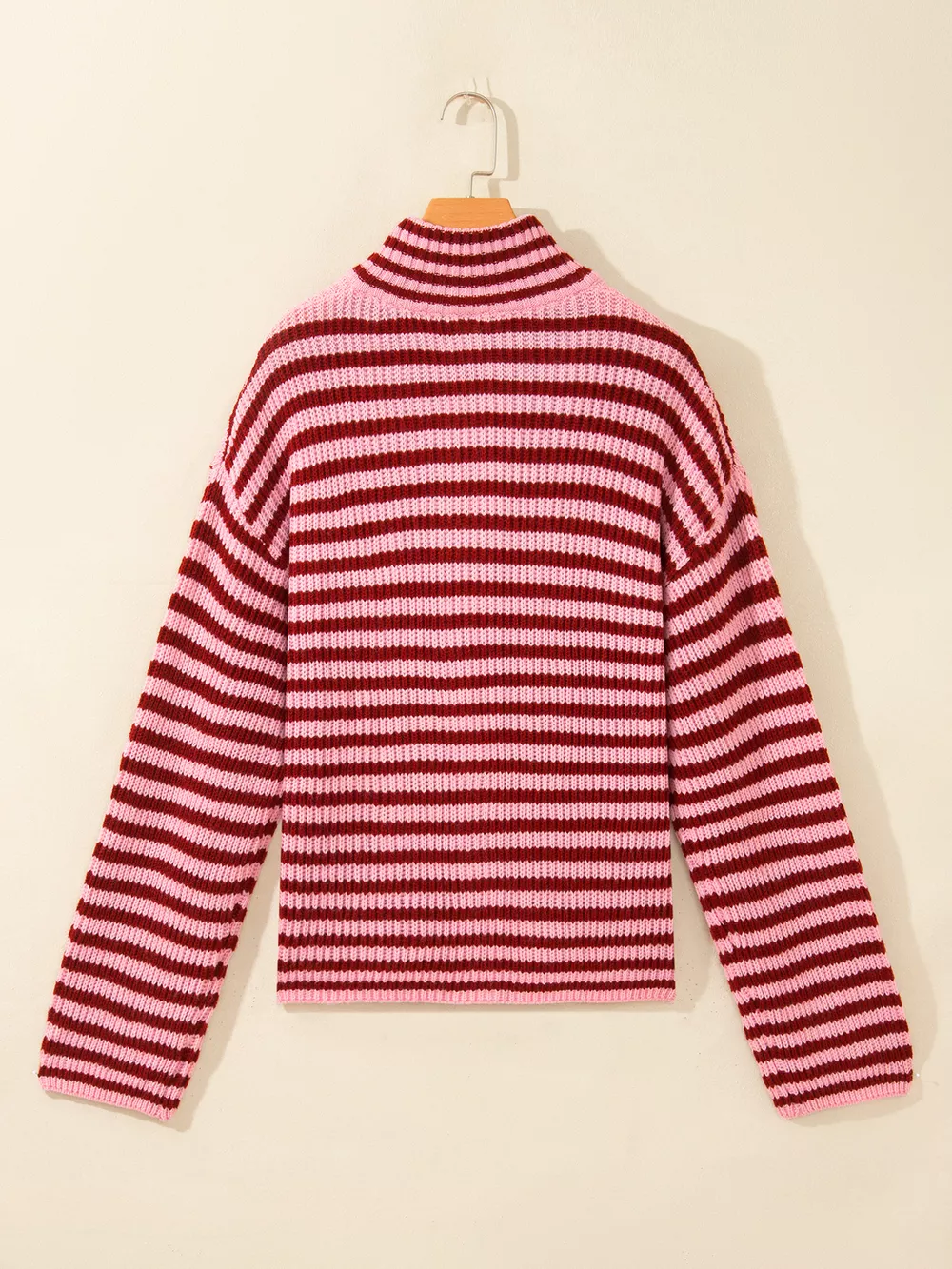 Striped High Neck Zip-up Sweater Long Sleeve Casual Fit Drop Shoulder Open Front Cardigan, image 4