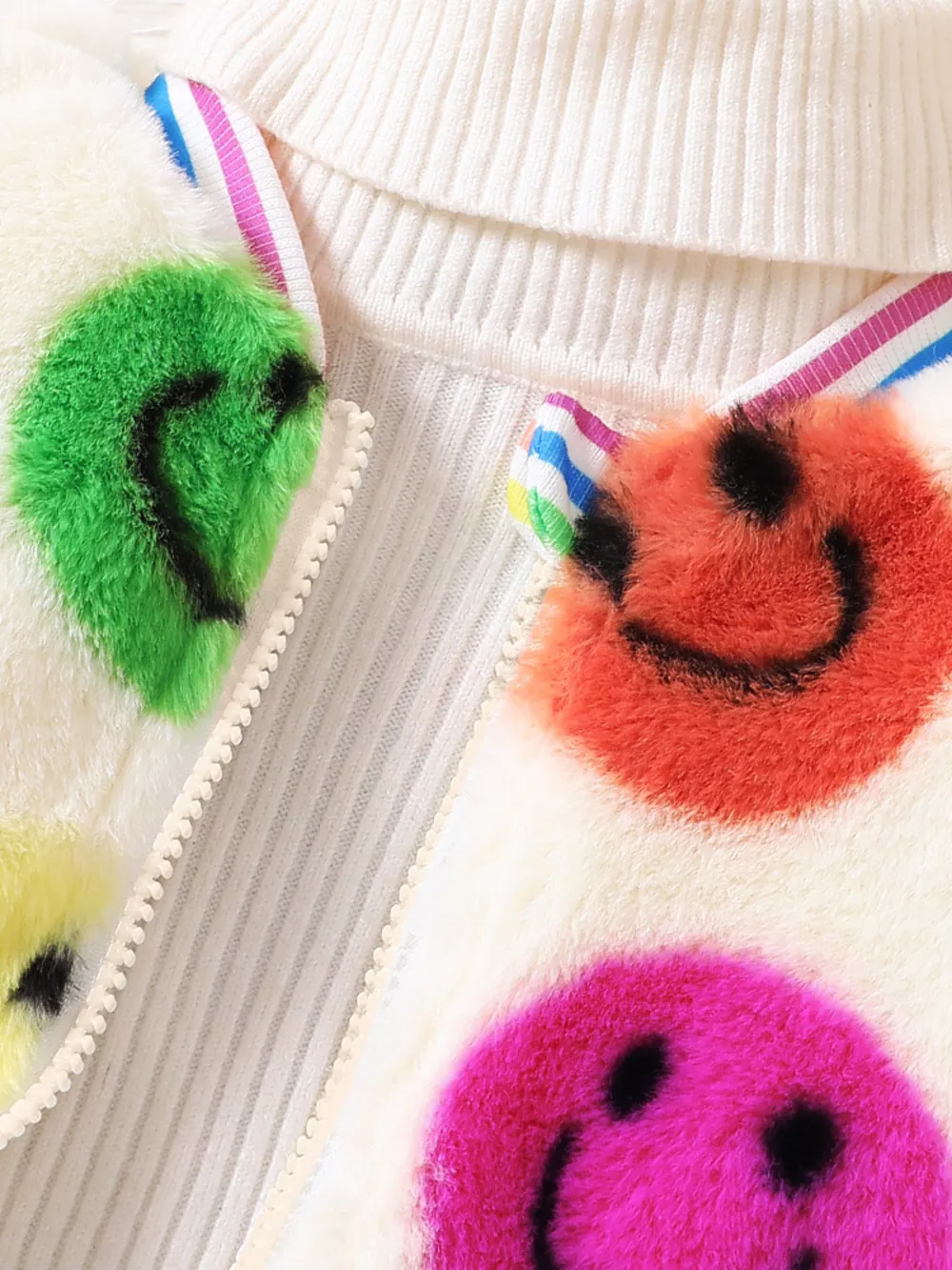 Children's Cheerful Smiley Face Print Plush Jacket, image 4