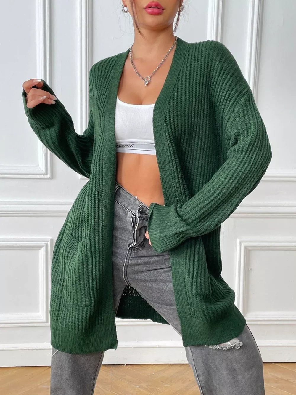 Open Front Drop Shoulder Cardigan, image 4