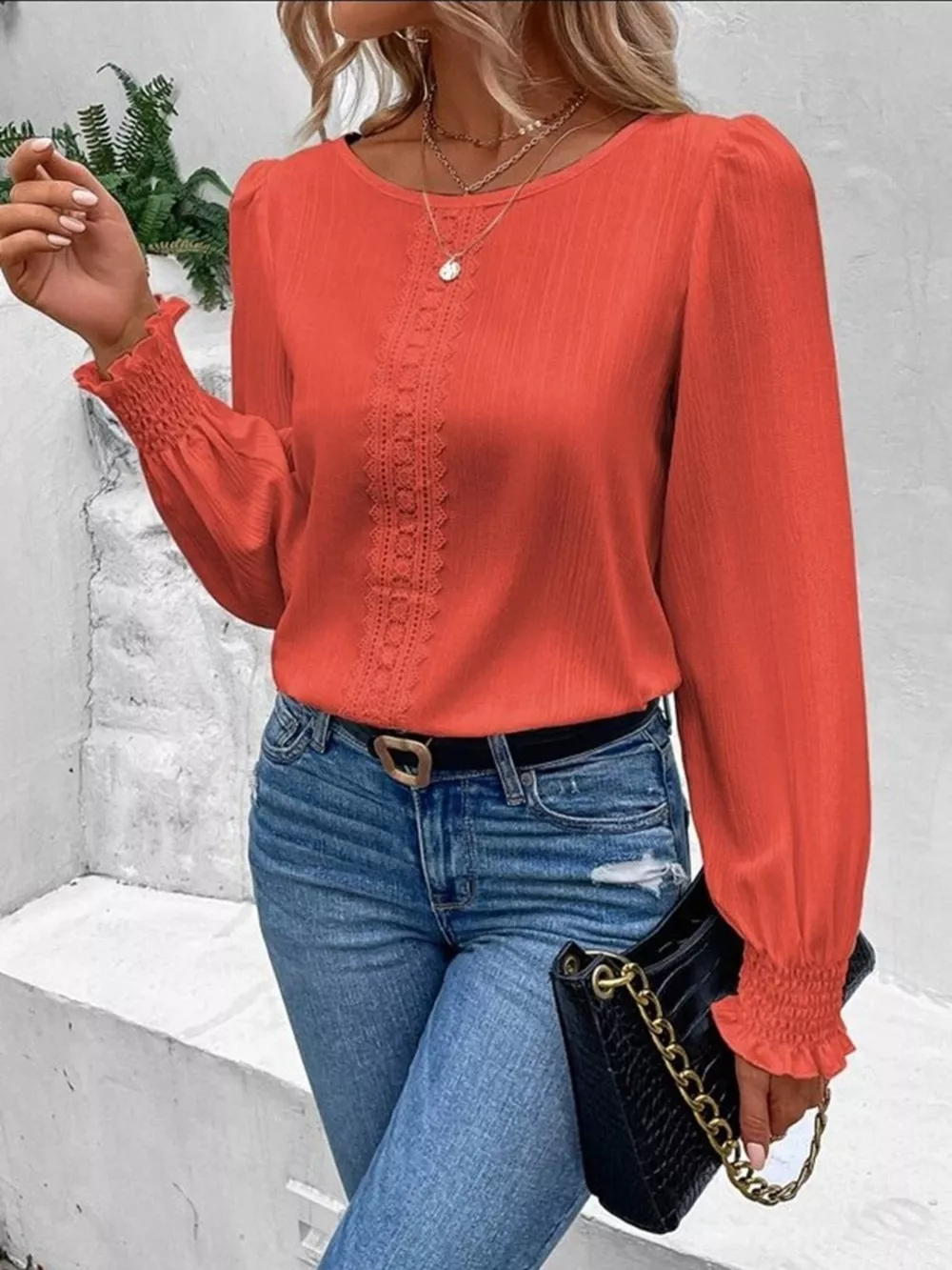 Lace Trim Long Sleeve Blouse, image 15