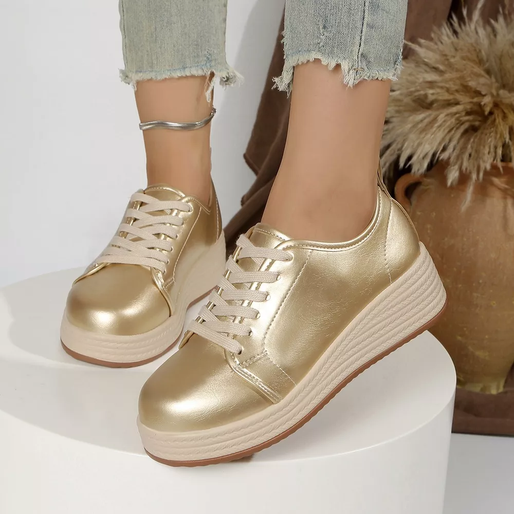 Metallic Platform Sneakers with Height-Increasing Sole