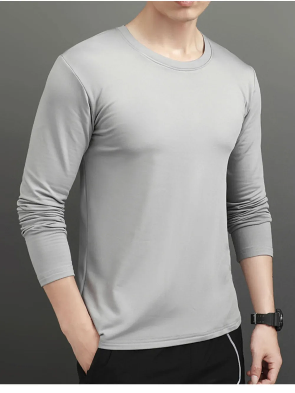 Men's Plus Size Round Neck Long Sleeve T-Shirt, image 3