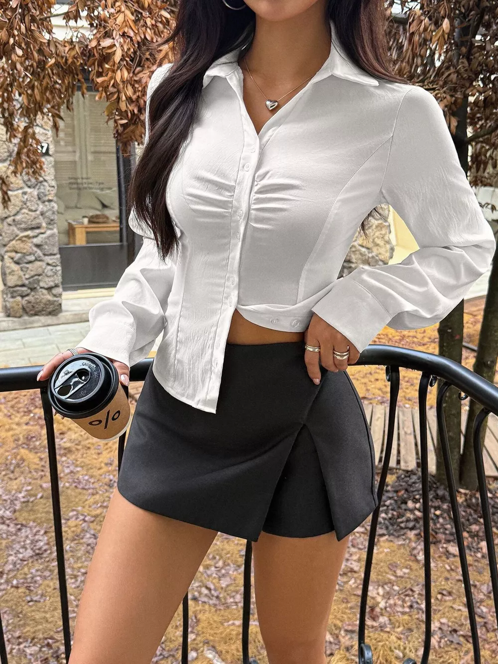 Slim Fit Ruched Front Long Sleeve Shirt, image 4