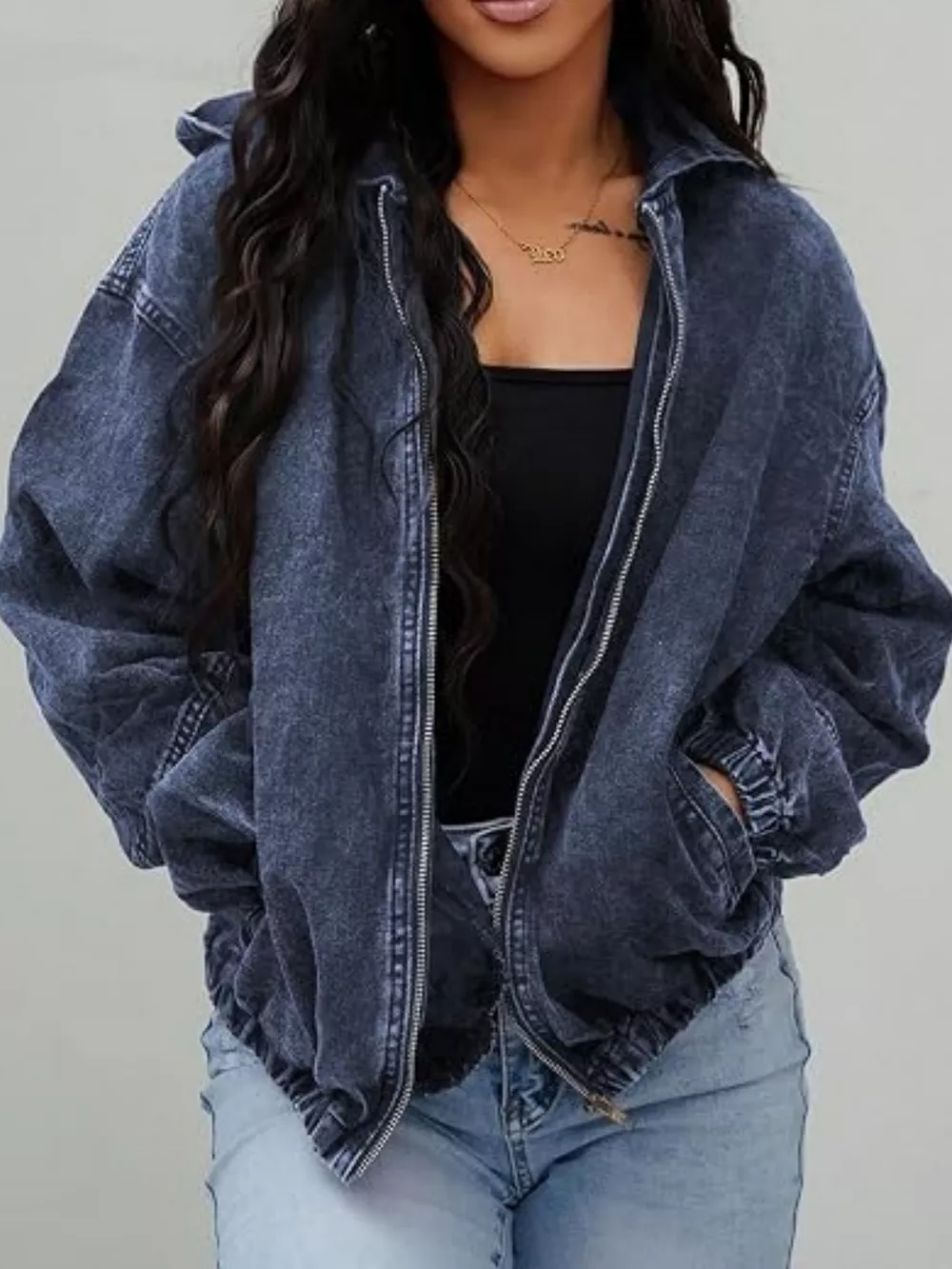 Vintage Washed Zip Up Hooded Denim Jacket, image 8