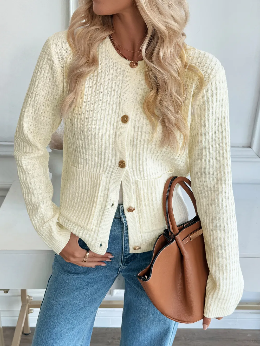 Button-Up Long Sleeve Cardigan with Pockets, image 8