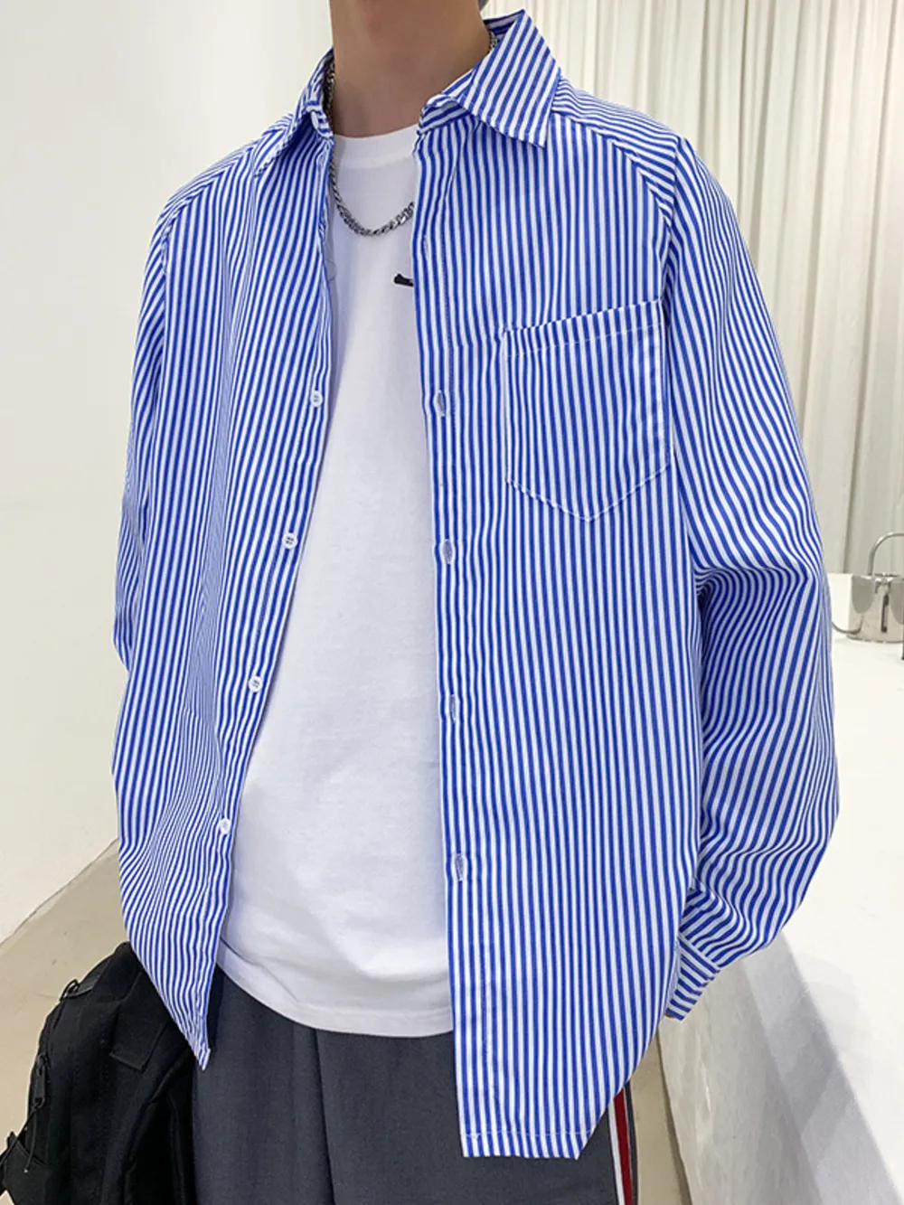 Men's Striped Long Sleeve Button-Up Shirt, image 2