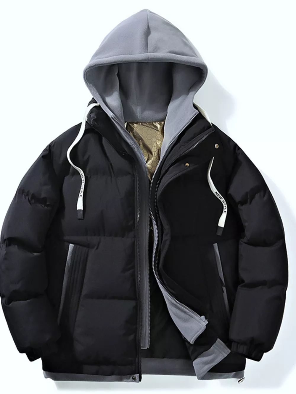 Men's Full Size Two-Tone Hooded Puffer Jacket Plus Size