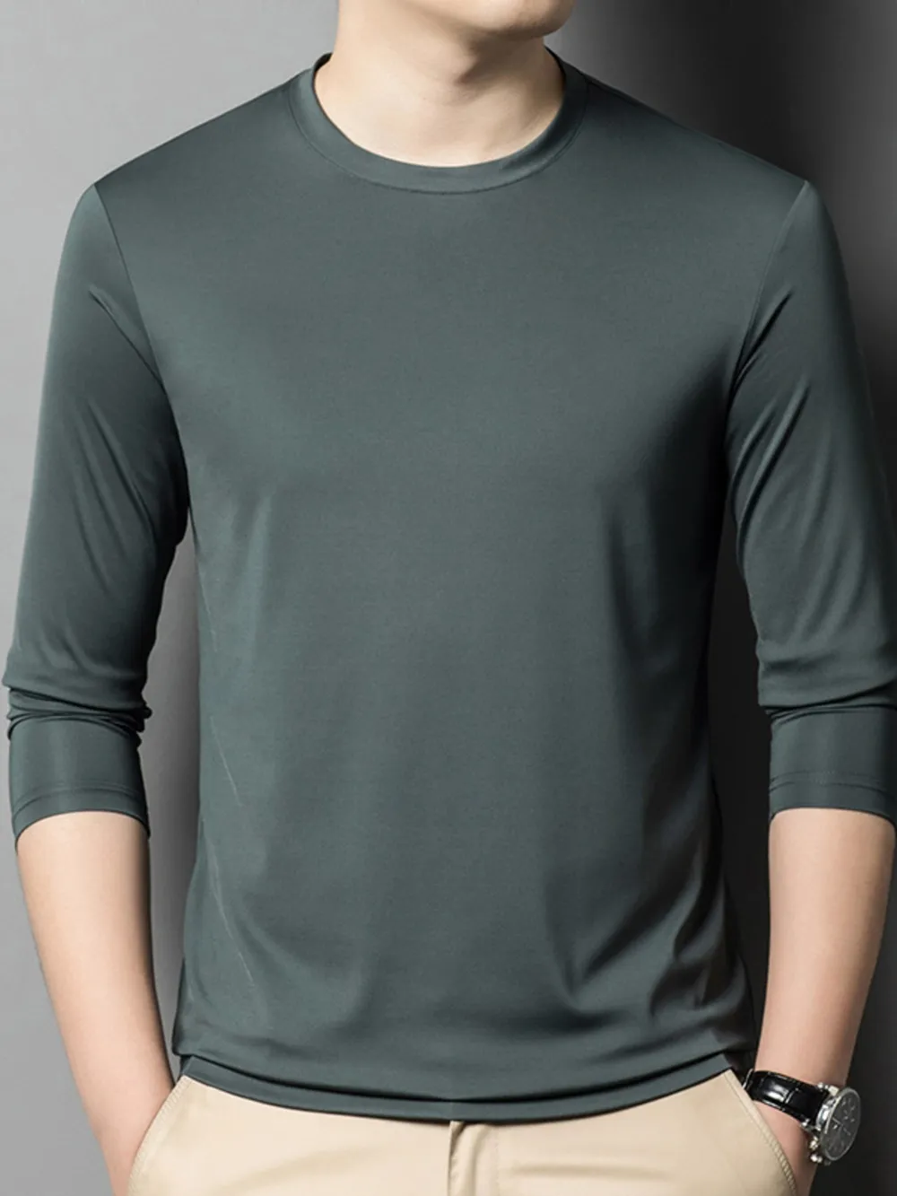 Men's Plus Size Round Neck Long Sleeve T-Shirt, image 2