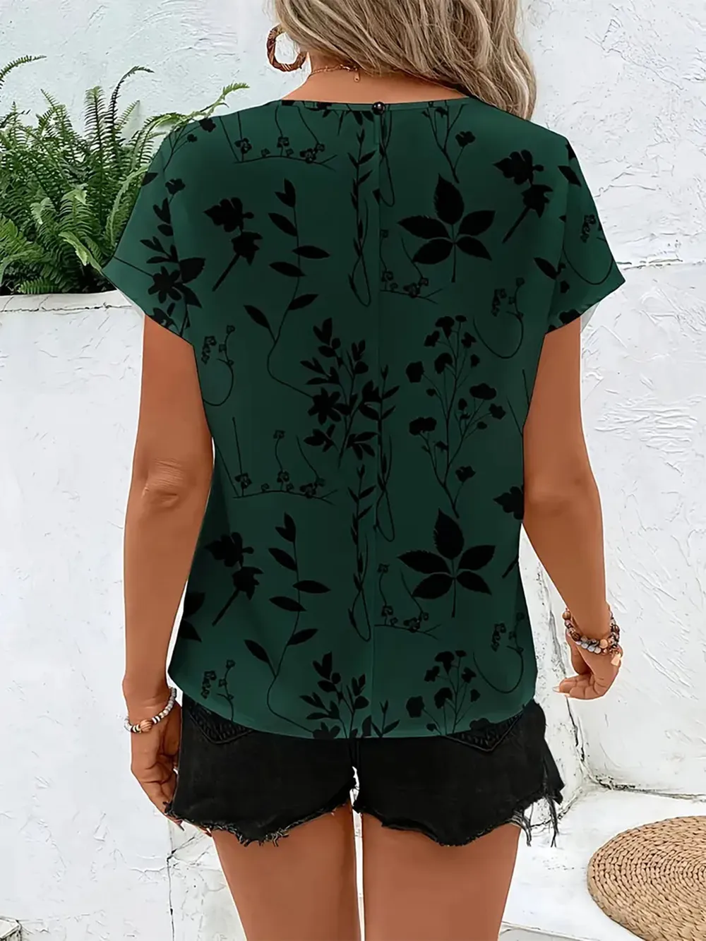 Printed Round Neck Short Sleeve Blouse, image 14