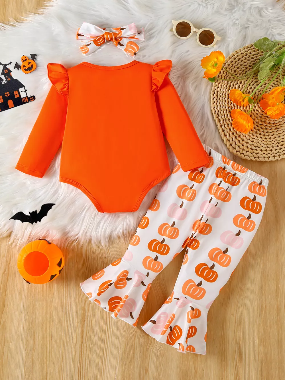 Children's Halloween Graphic Top and Pants 3-Piece Set with Headband, image 5