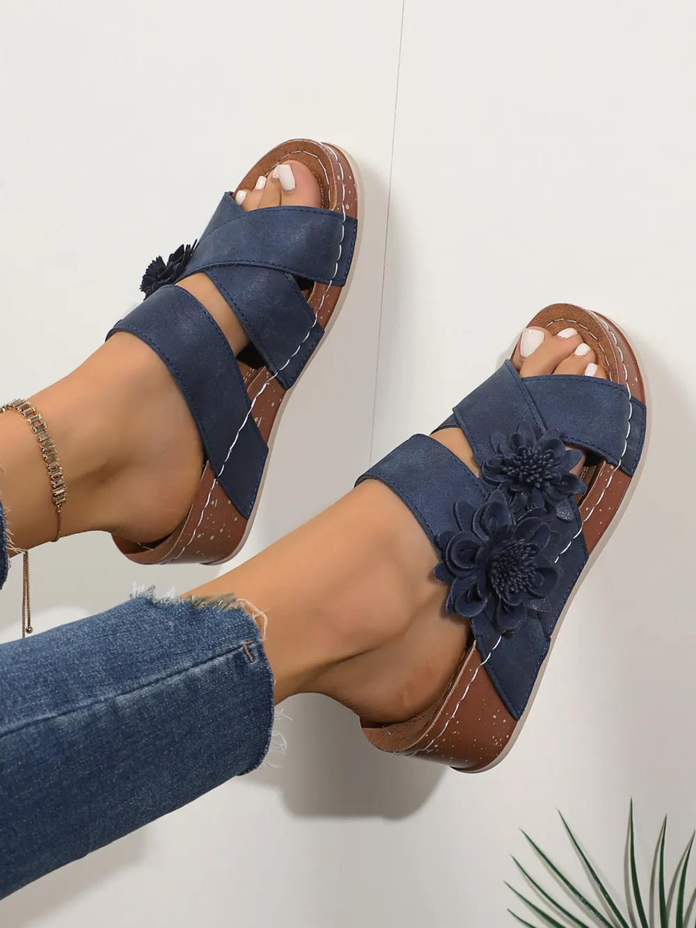 Flower Crisscross Wedge Sandals, image 2