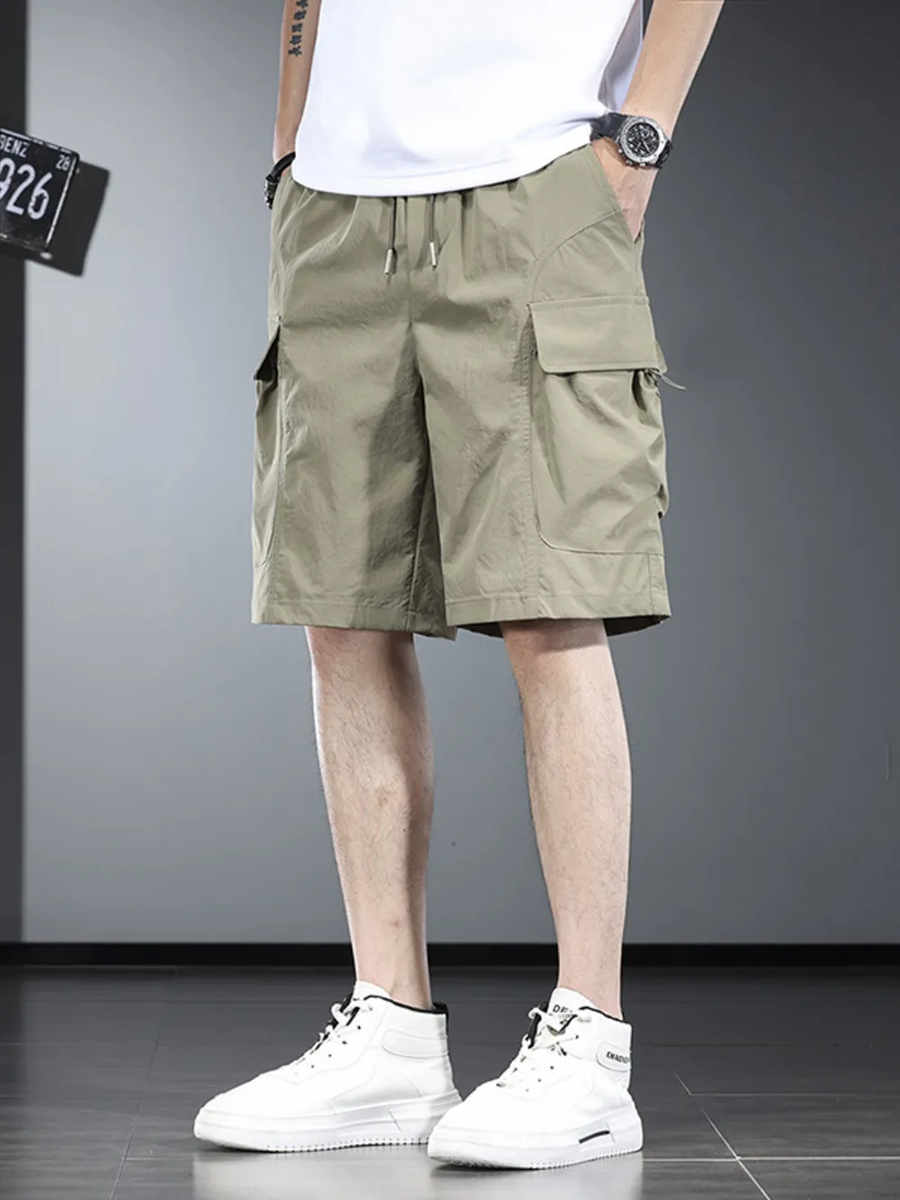 Men's Plus Size Drawstring Cargo Shorts, image 2