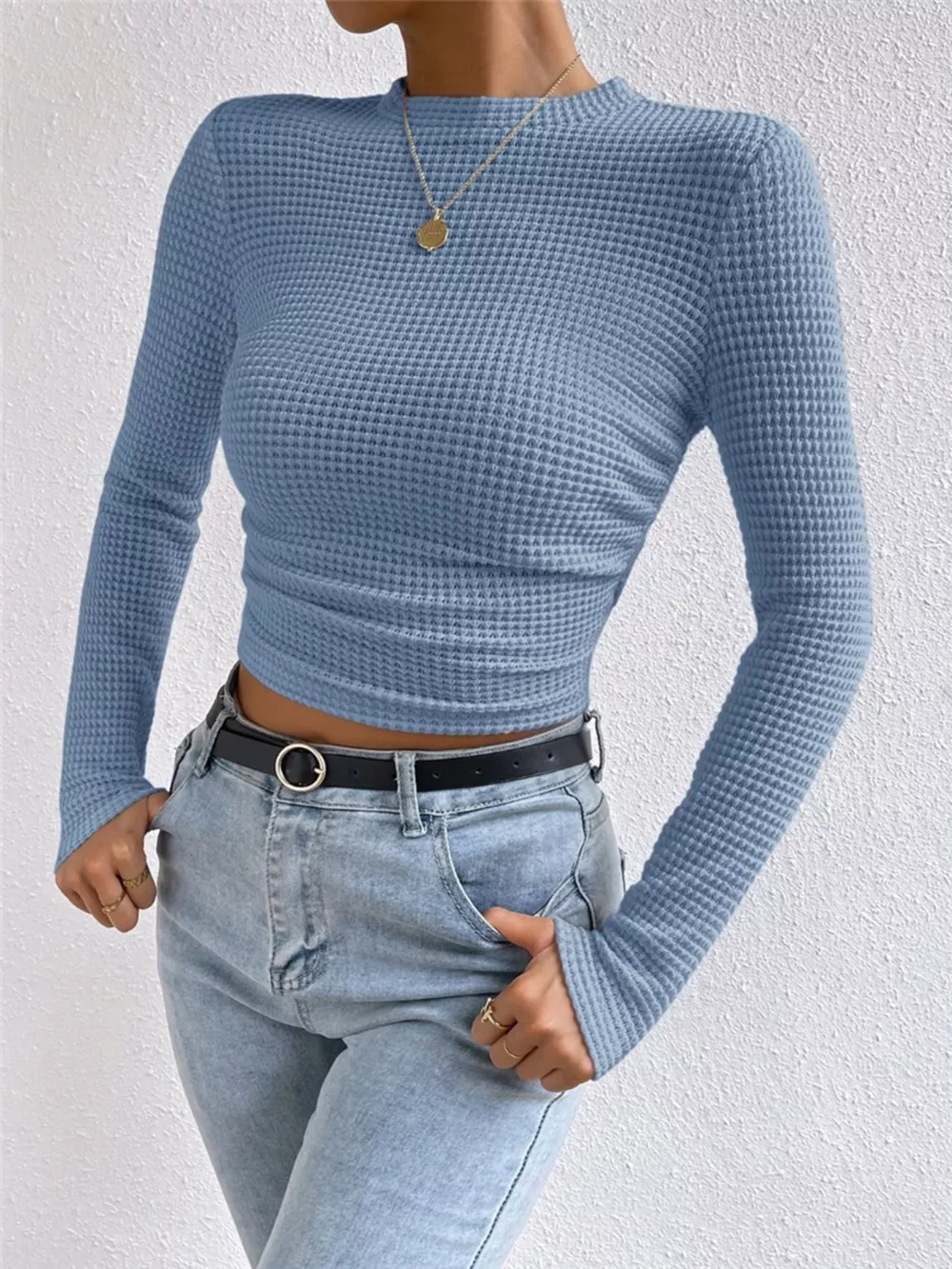 Waffle Knit Long Sleeve T-Shirt, image 8