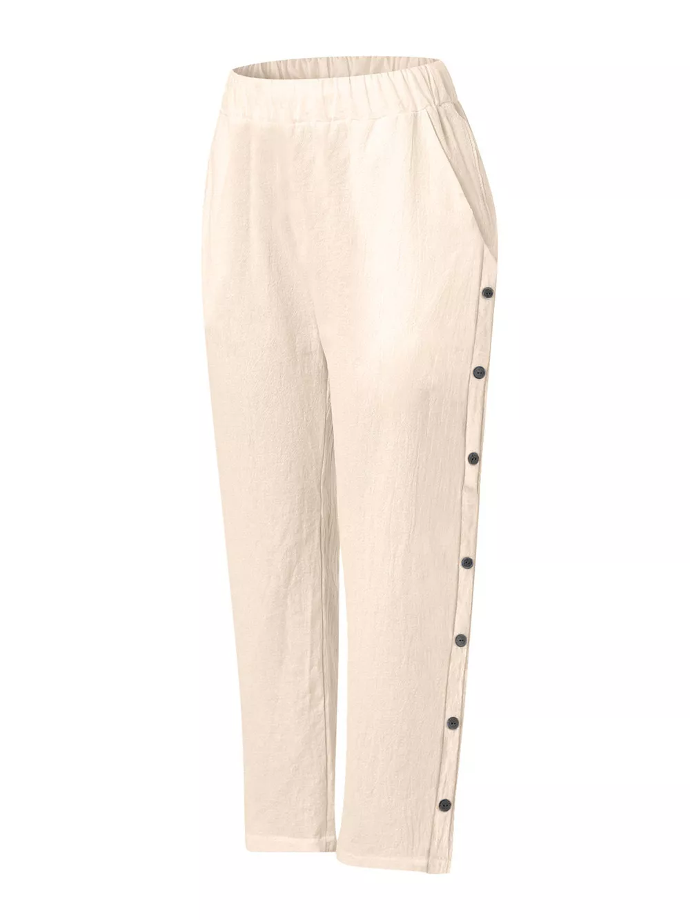 Full Size Side Button Decor Pants Plus Size, image 5